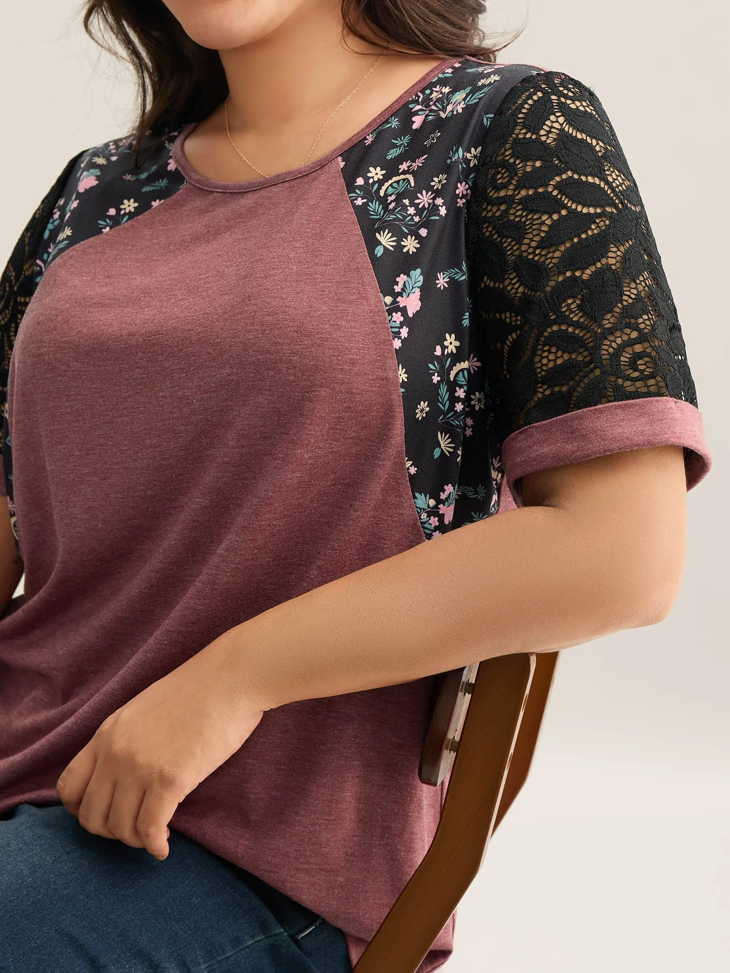 Mixed Print Sheer Raglan Sleeve Top sold by Bloomchic product image thumbnail 4