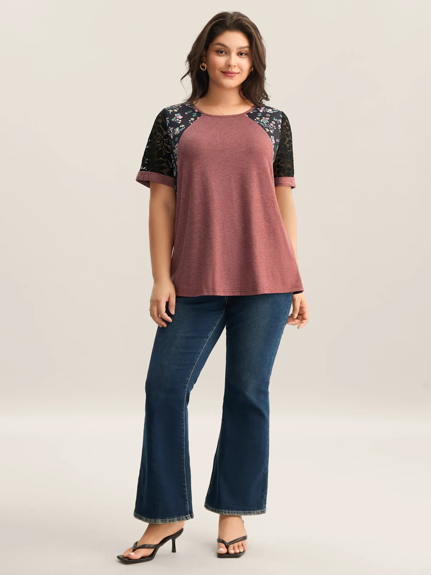 Mixed Print Sheer Raglan Sleeve Top sold by Bloomchic product image thumbnail 3