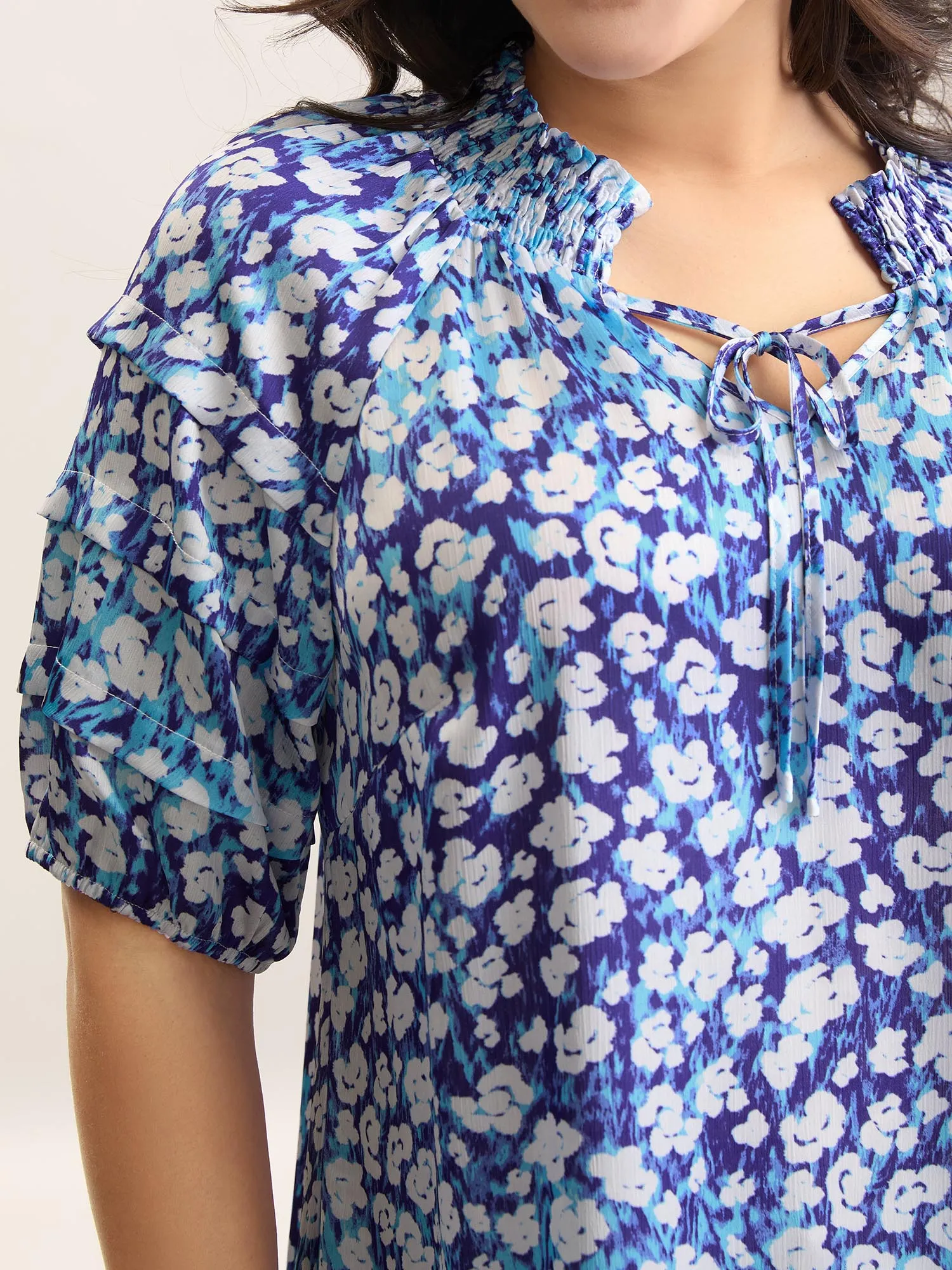 Cloud Print Shirred Collar Tiered Sleeve Blouse sold by Bloomchic product image thumbnail 2