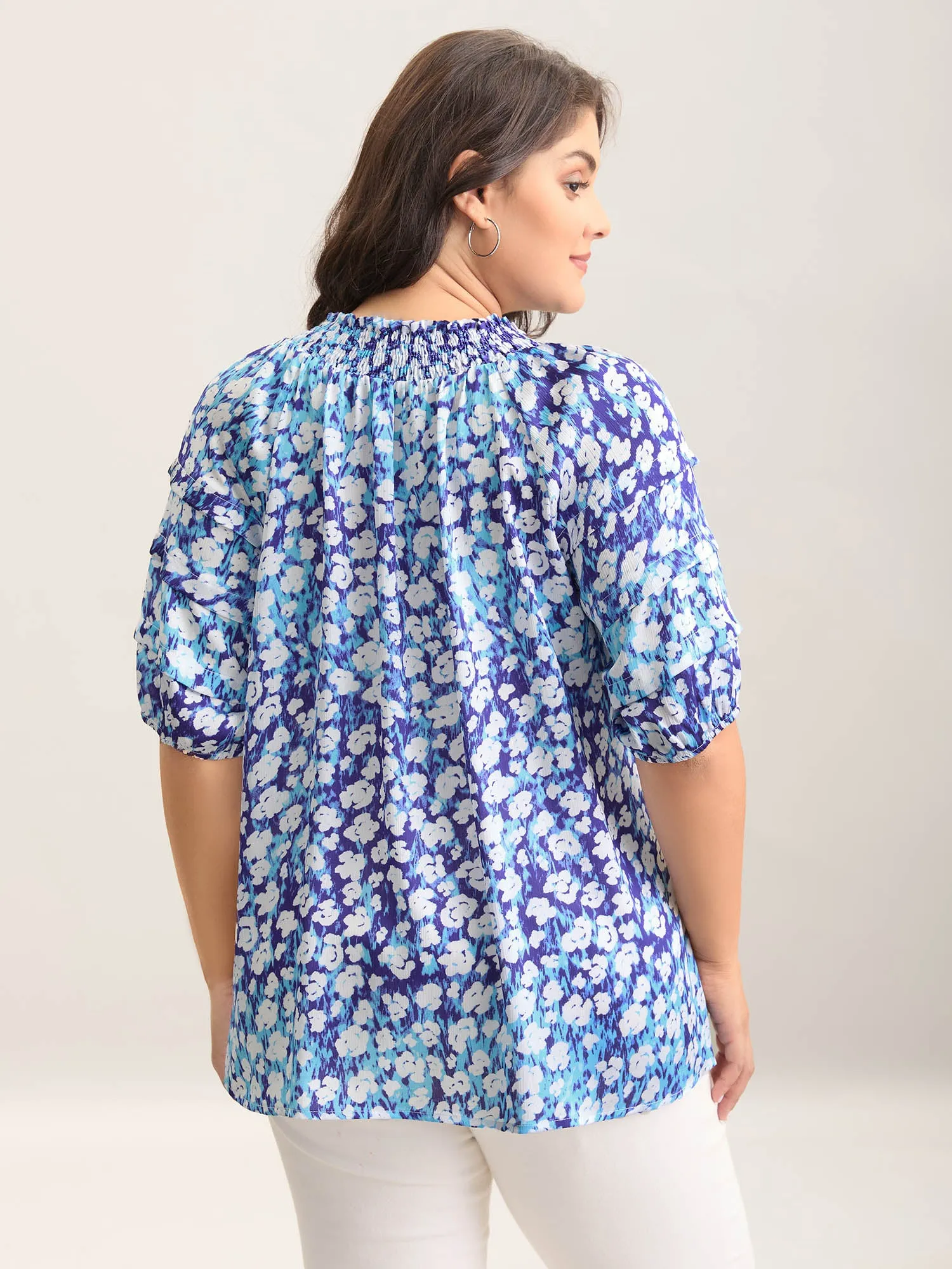 Cloud Print Shirred Collar Tiered Sleeve Blouse sold by Bloomchic product image thumbnail 4