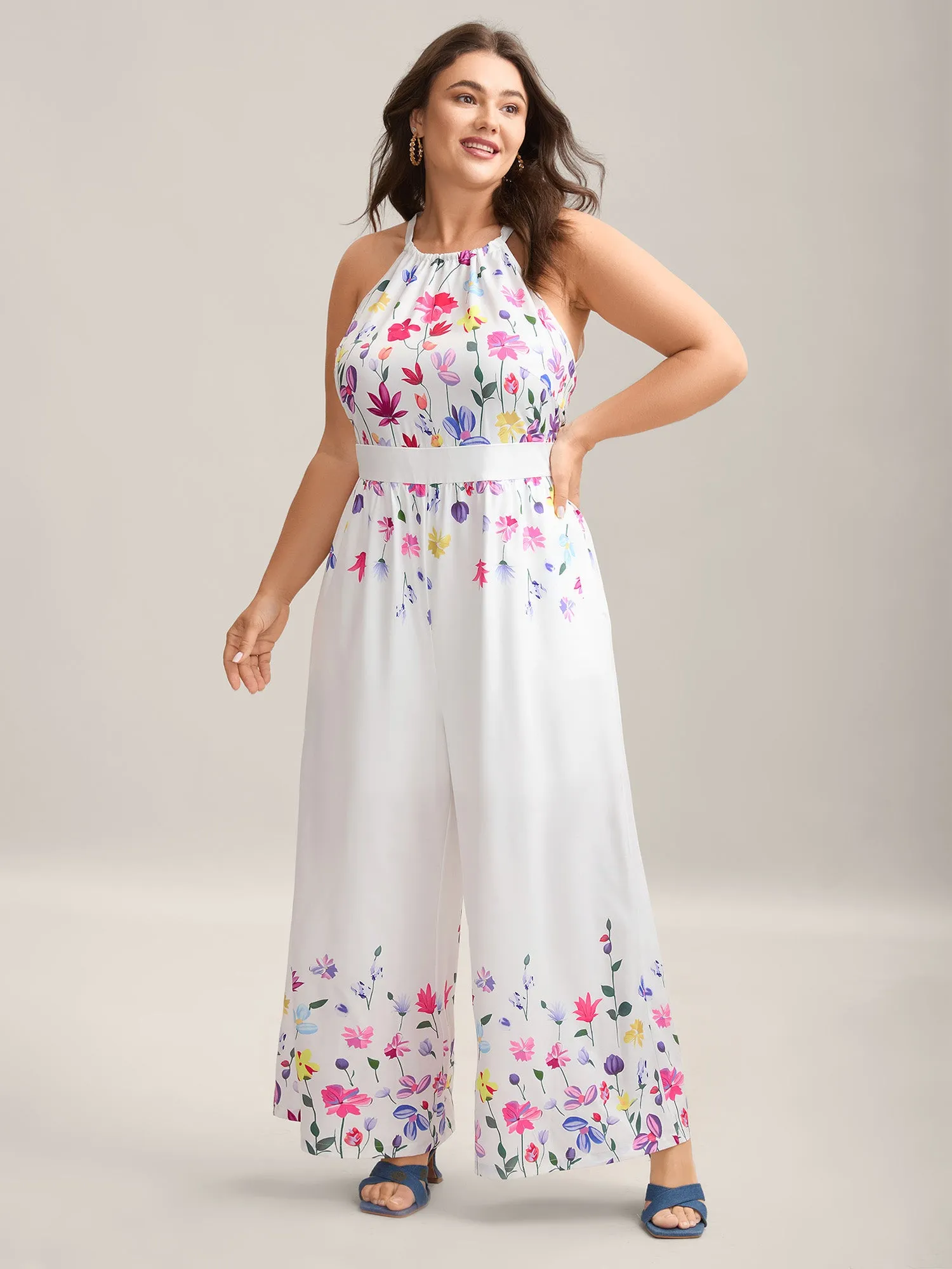 Floral Dance Halter Neck Wide-Leg Jumpsuit sold by Bloomchic product image thumbnail 3