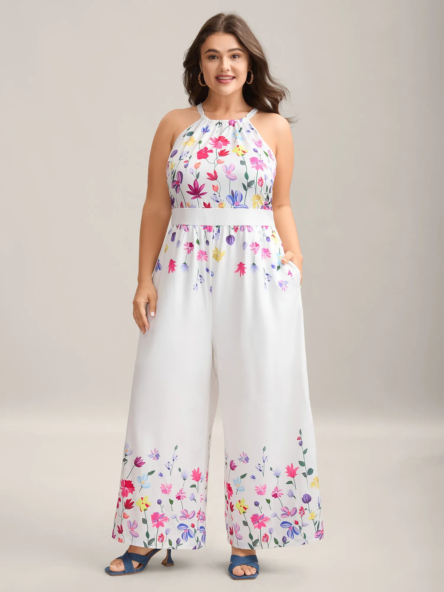 Floral Dance Halter Neck Wide-Leg Jumpsuit sold by Bloomchic