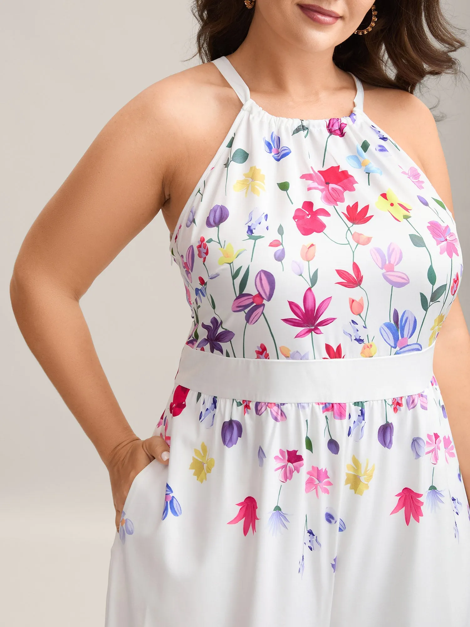 Floral Dance Halter Neck Wide-Leg Jumpsuit sold by Bloomchic product image thumbnail 2