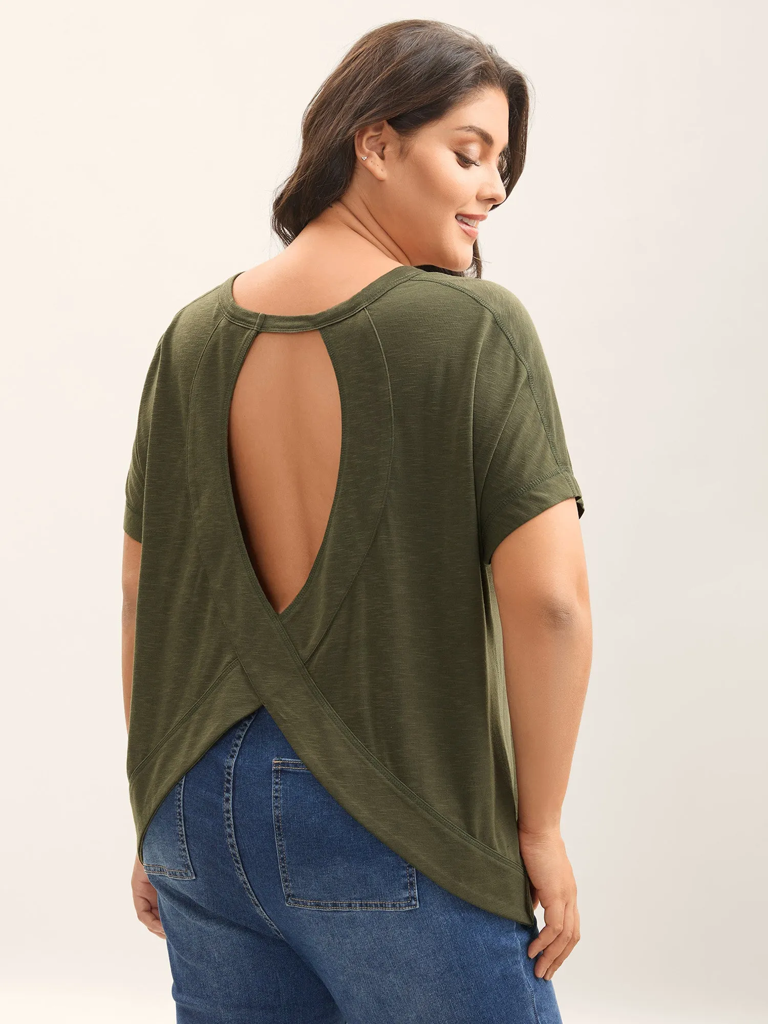 Backless Plain Flowy T-Shirt sold by Bloomchic