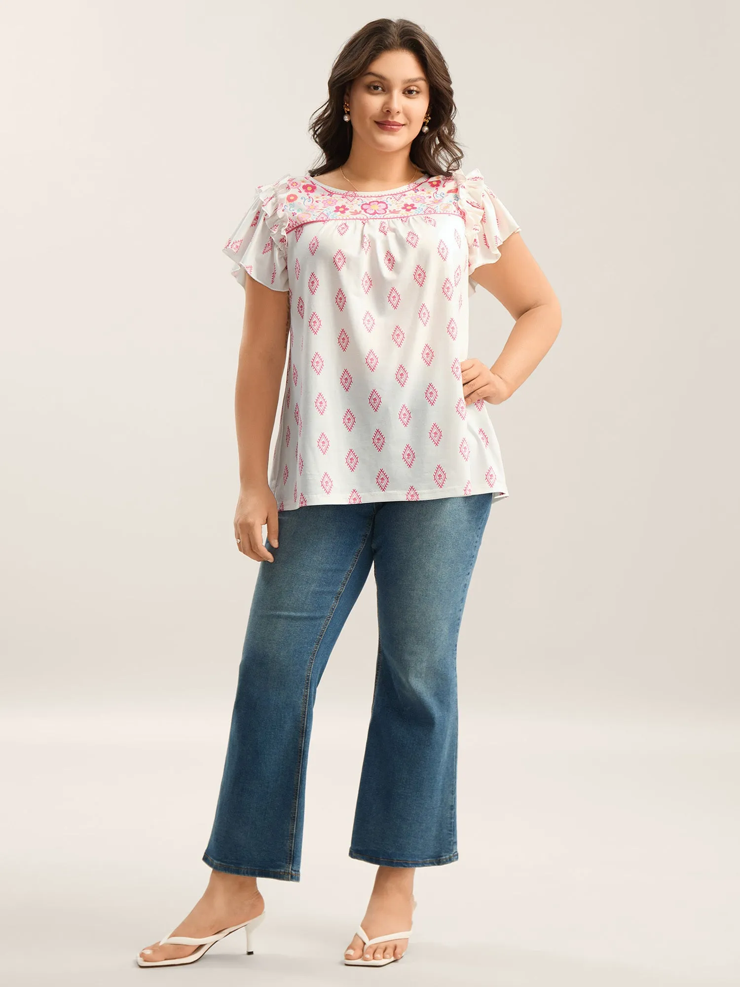 Boho Print Ruffled Sleeve Sheer Top sold by Bloomchic product image thumbnail 3