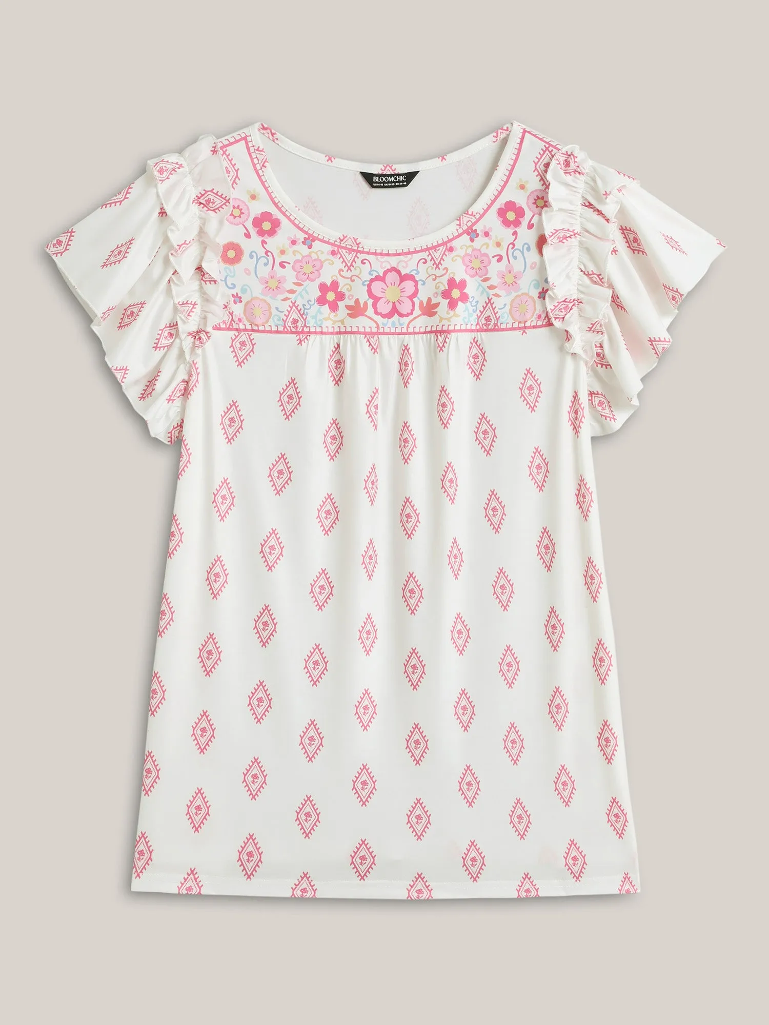 Boho Print Ruffled Sleeve Sheer Top sold by Bloomchic product image thumbnail 5