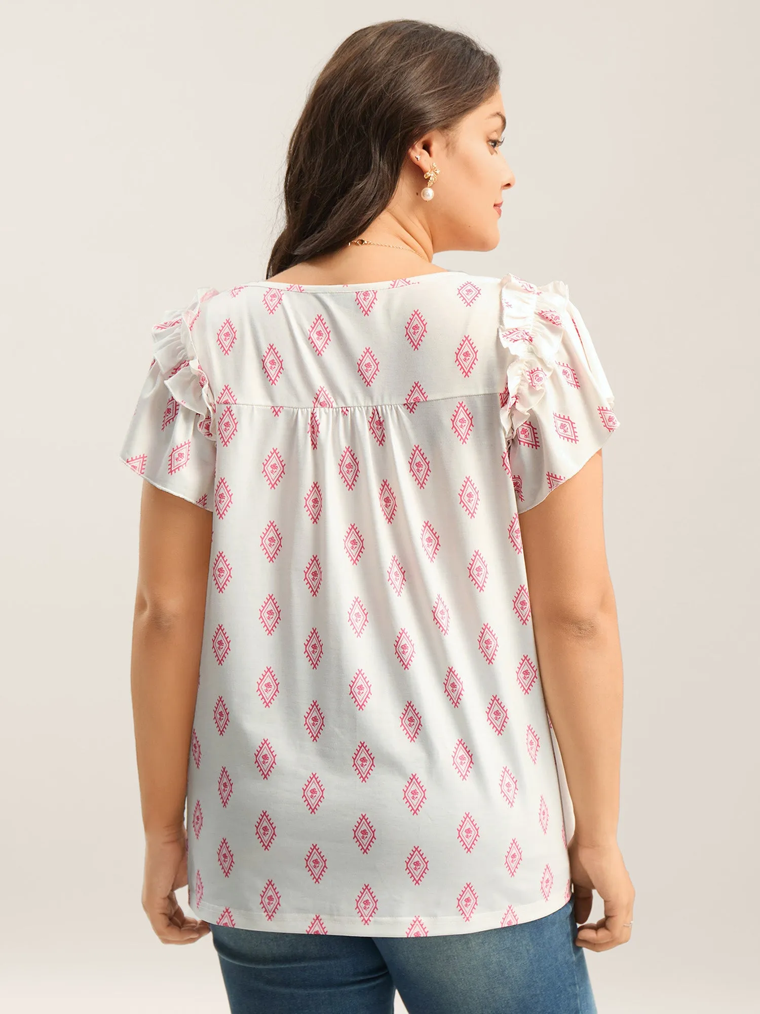 Boho Print Ruffled Sleeve Sheer Top sold by Bloomchic product image thumbnail 4