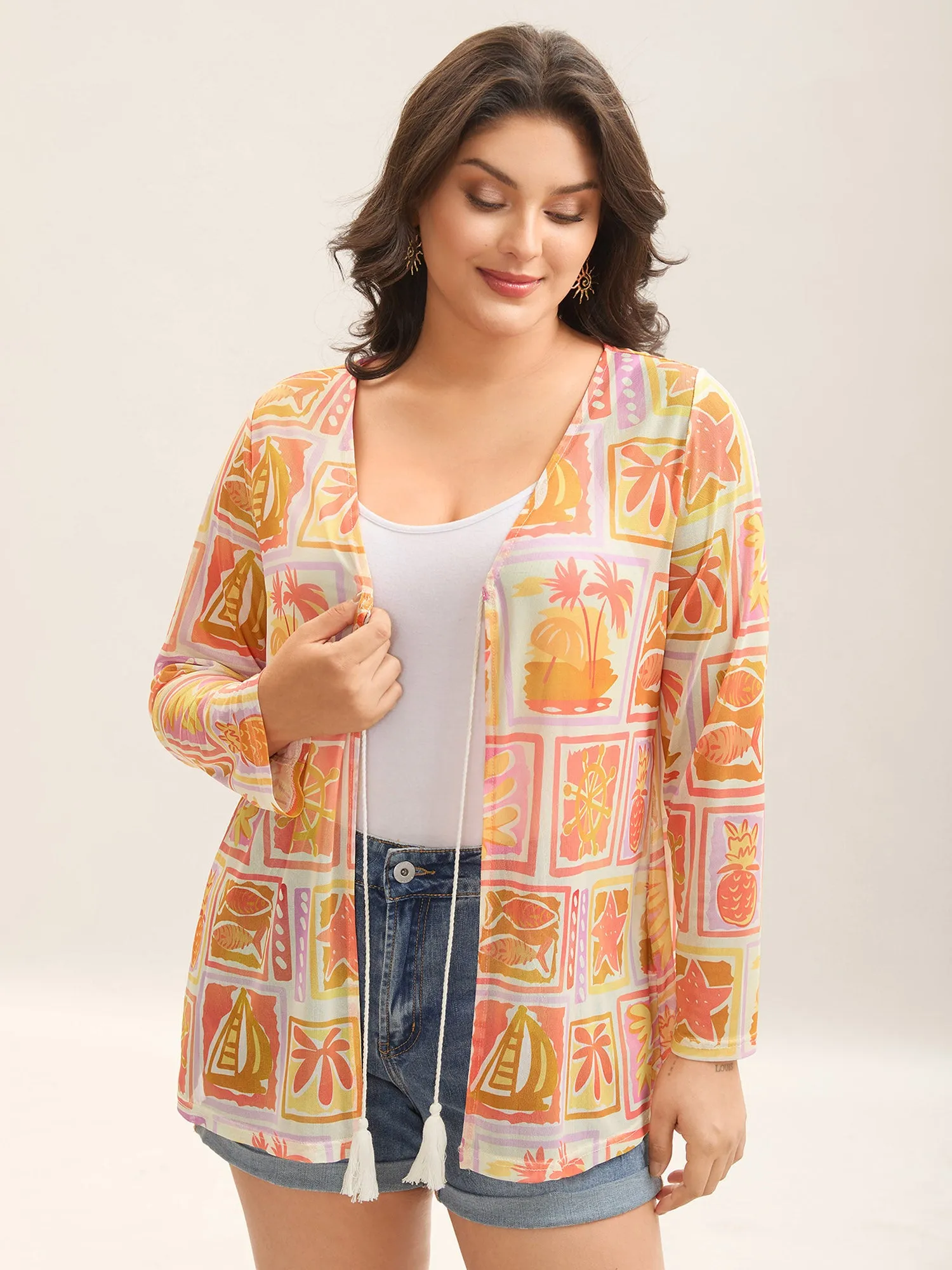 Island Ready Print Mesh Tassels Kimono sold by Bloomchic product image thumbnail 4