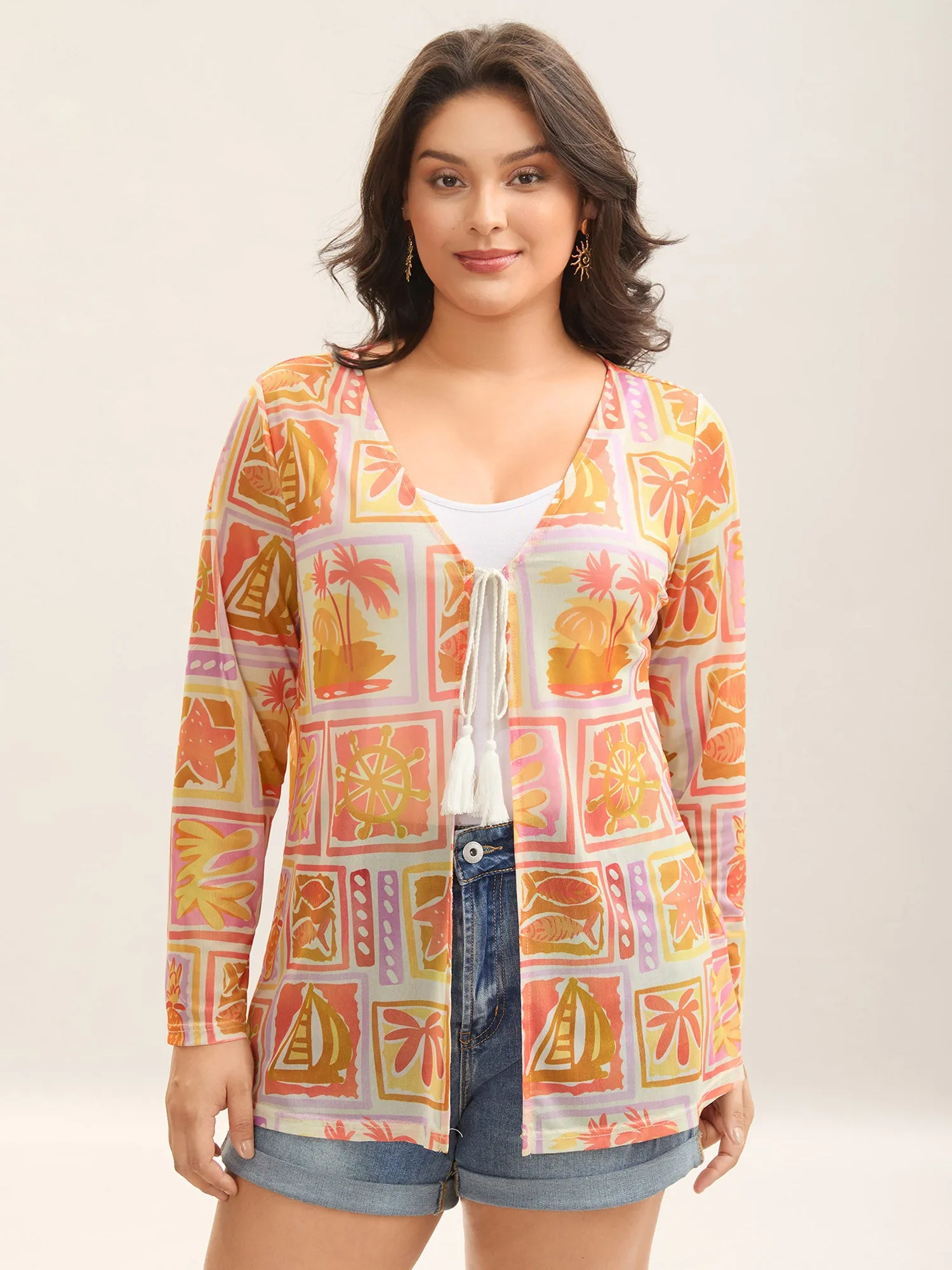 Island Ready Print Mesh Tassels Kimono sold by Bloomchic