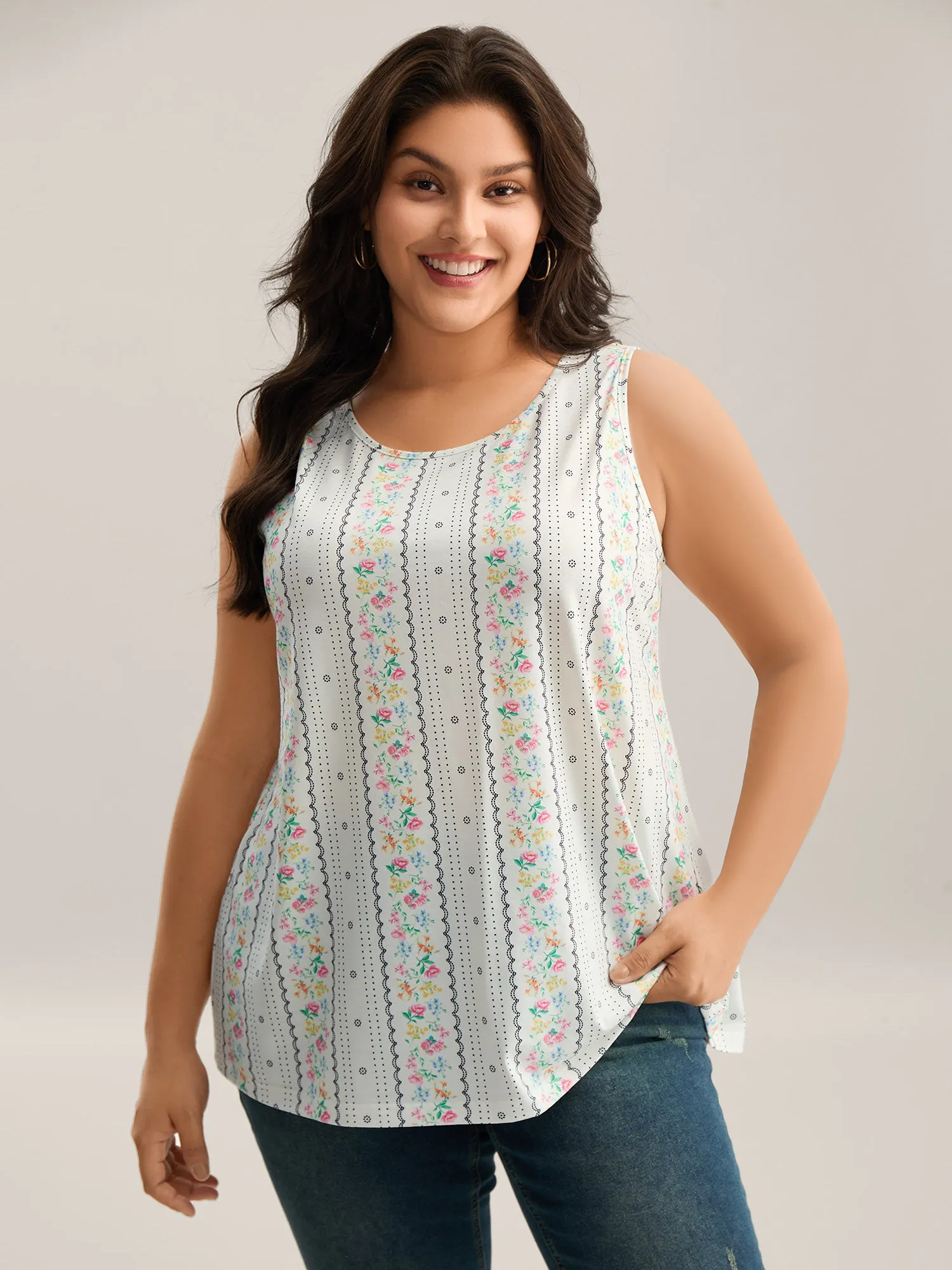 Floral Print Panels Fitted Tank Top sold by Bloomchic product image thumbnail 2