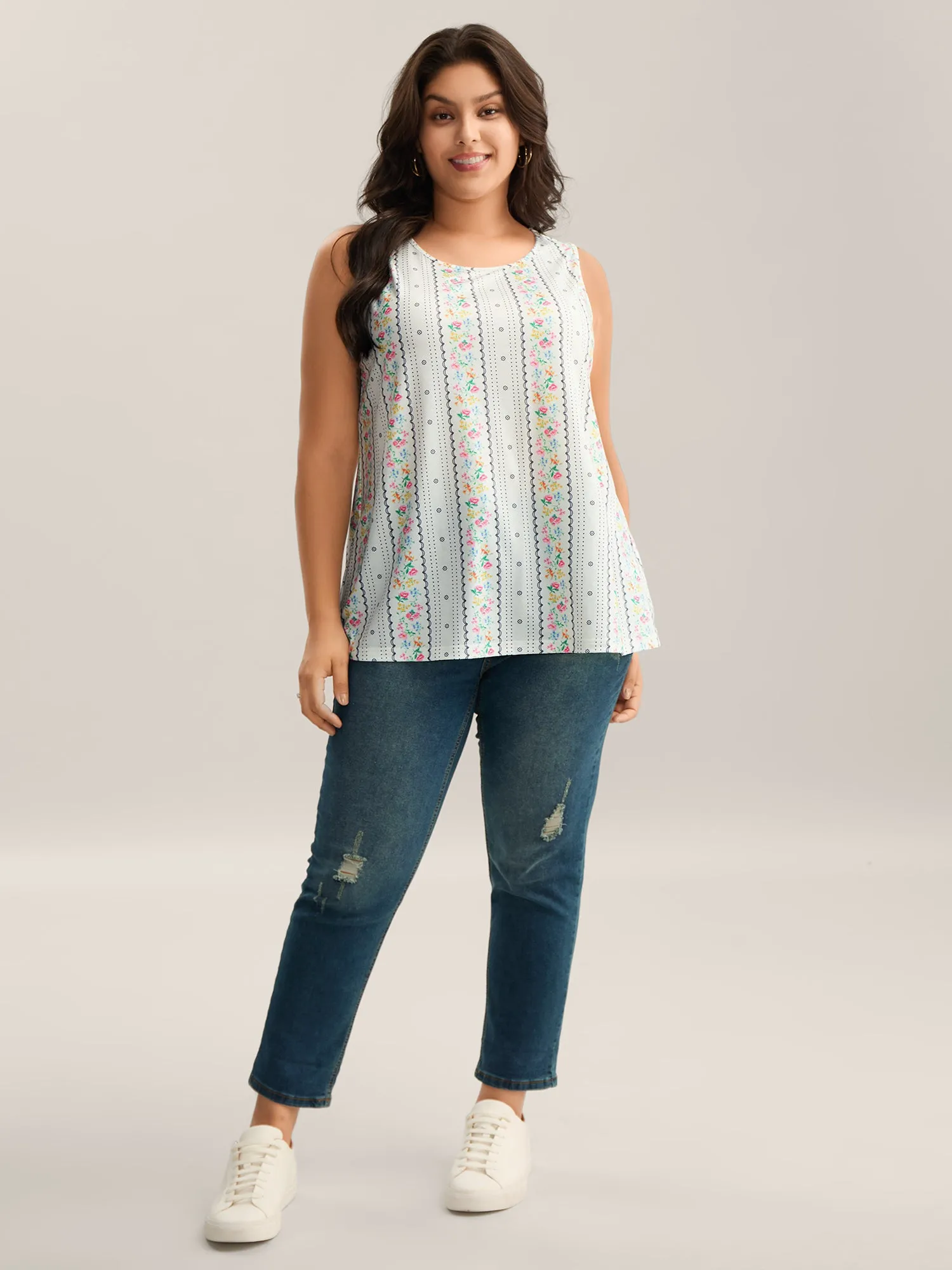 Floral Print Panels Fitted Tank Top sold by Bloomchic product image thumbnail 3