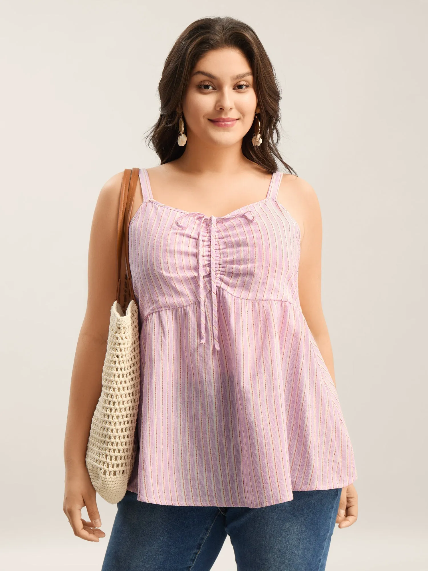 Cotton Stripes Neck Ties Ruched Tank Top sold by Bloomchic product image thumbnail 2
