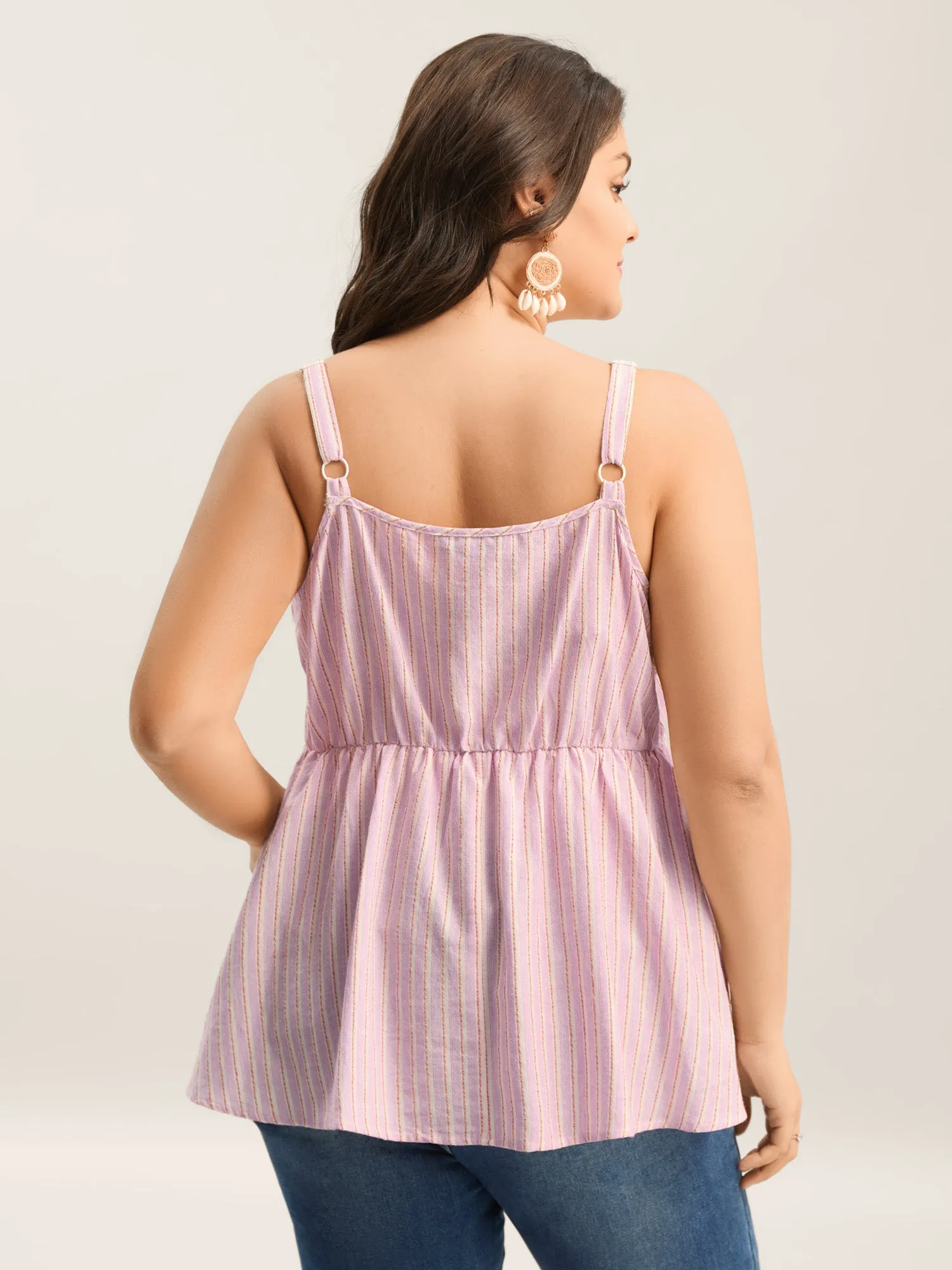 Cotton Stripes Neck Ties Ruched Tank Top sold by Bloomchic product image thumbnail 4