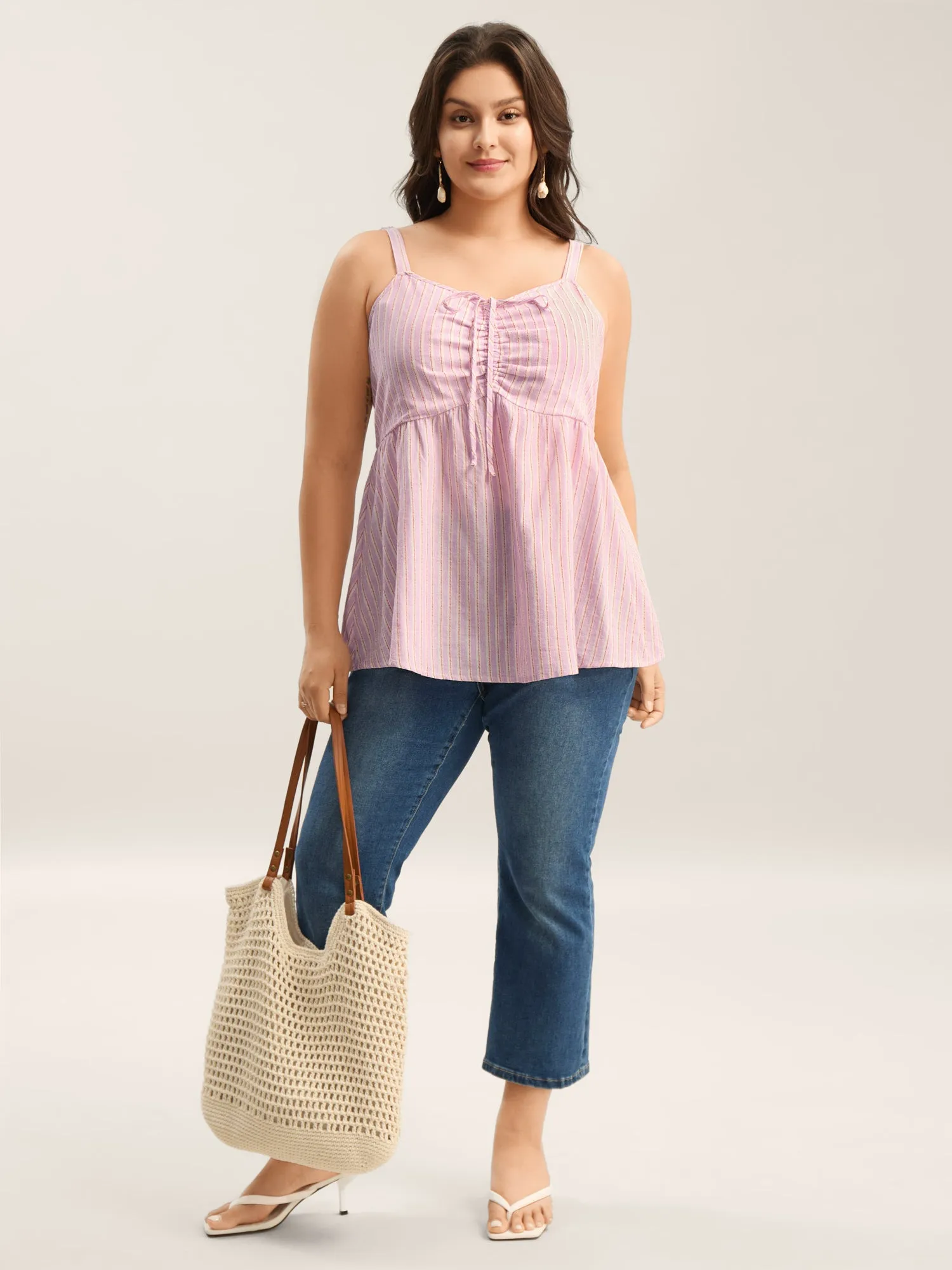 Cotton Stripes Neck Ties Ruched Tank Top sold by Bloomchic product image thumbnail 3