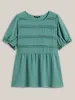 Pleated Bodice Puff Sleeve Plain Top sold by Bloomchic