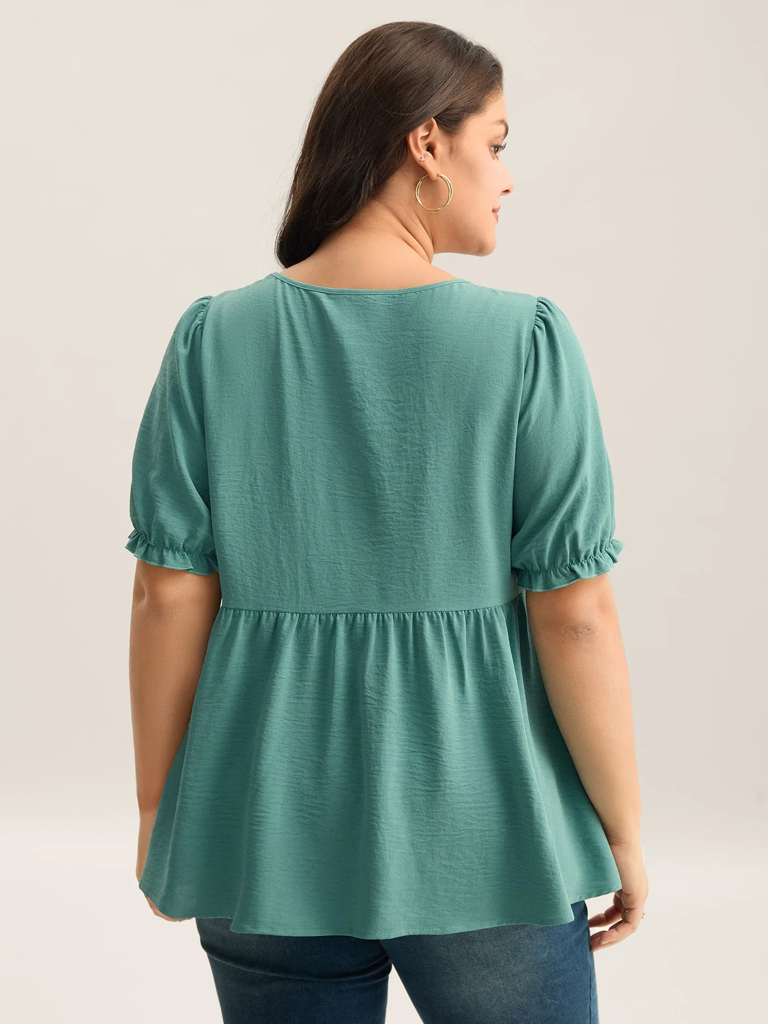 Pleated Bodice Puff Sleeve Plain Top sold by Bloomchic product image thumbnail 4