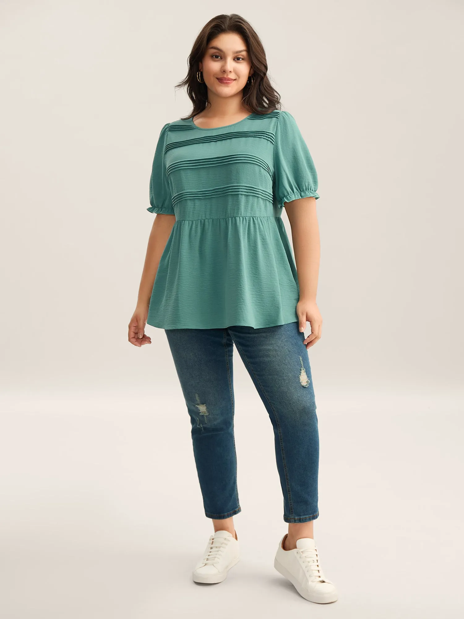 Pleated Bodice Puff Sleeve Plain Top sold by Bloomchic product image thumbnail 3