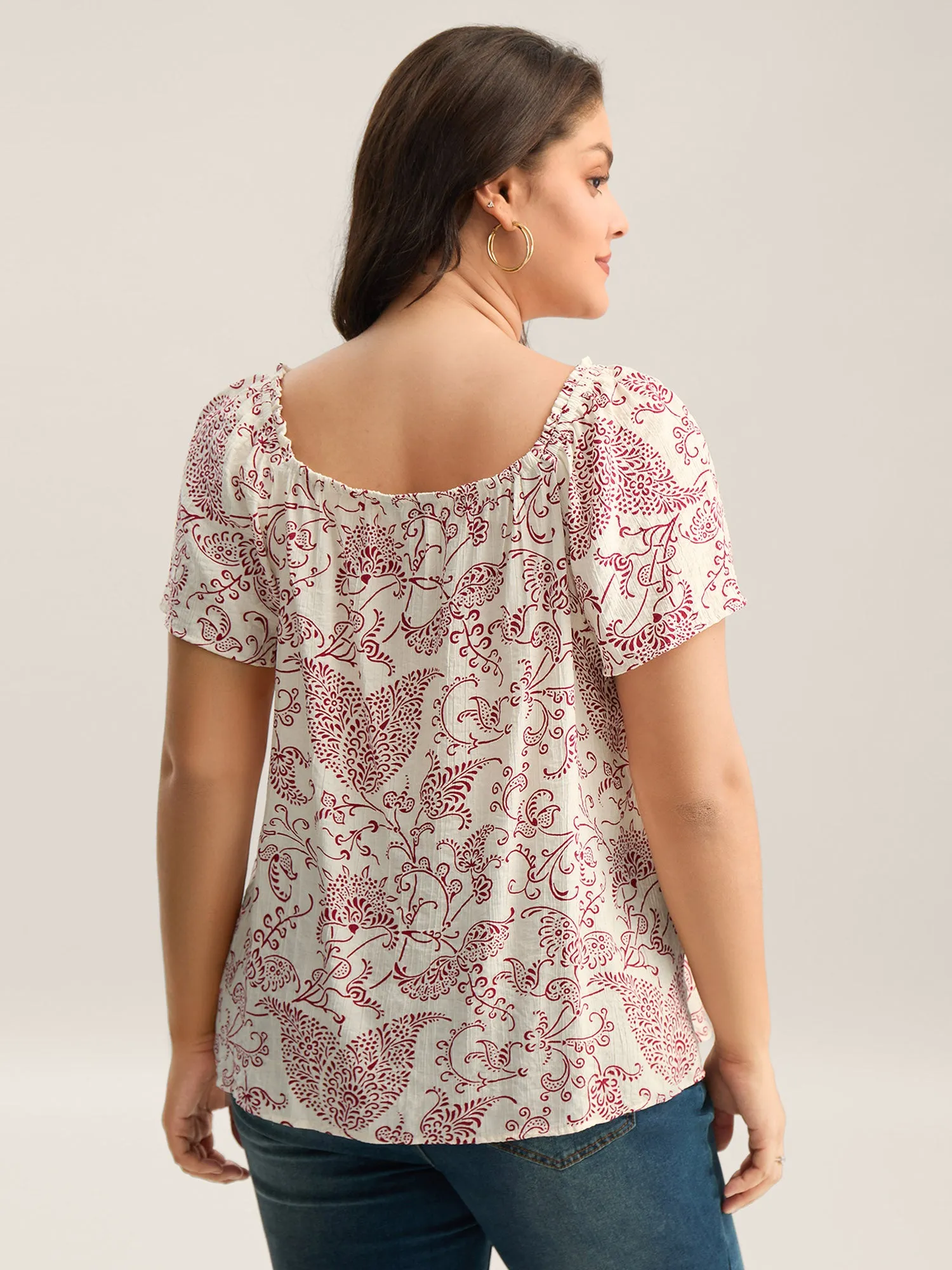 Floral Print Shirred Neck Flowy Blouse sold by Bloomchic product image thumbnail 4