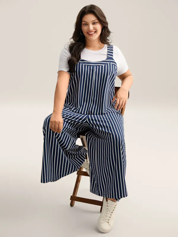 Stretchy Striped Print Wide-Leg Jumpsuit sold by Bloomchic