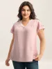 Color Contrast Ruffled Notched Collar Blouse sold by Bloomchic