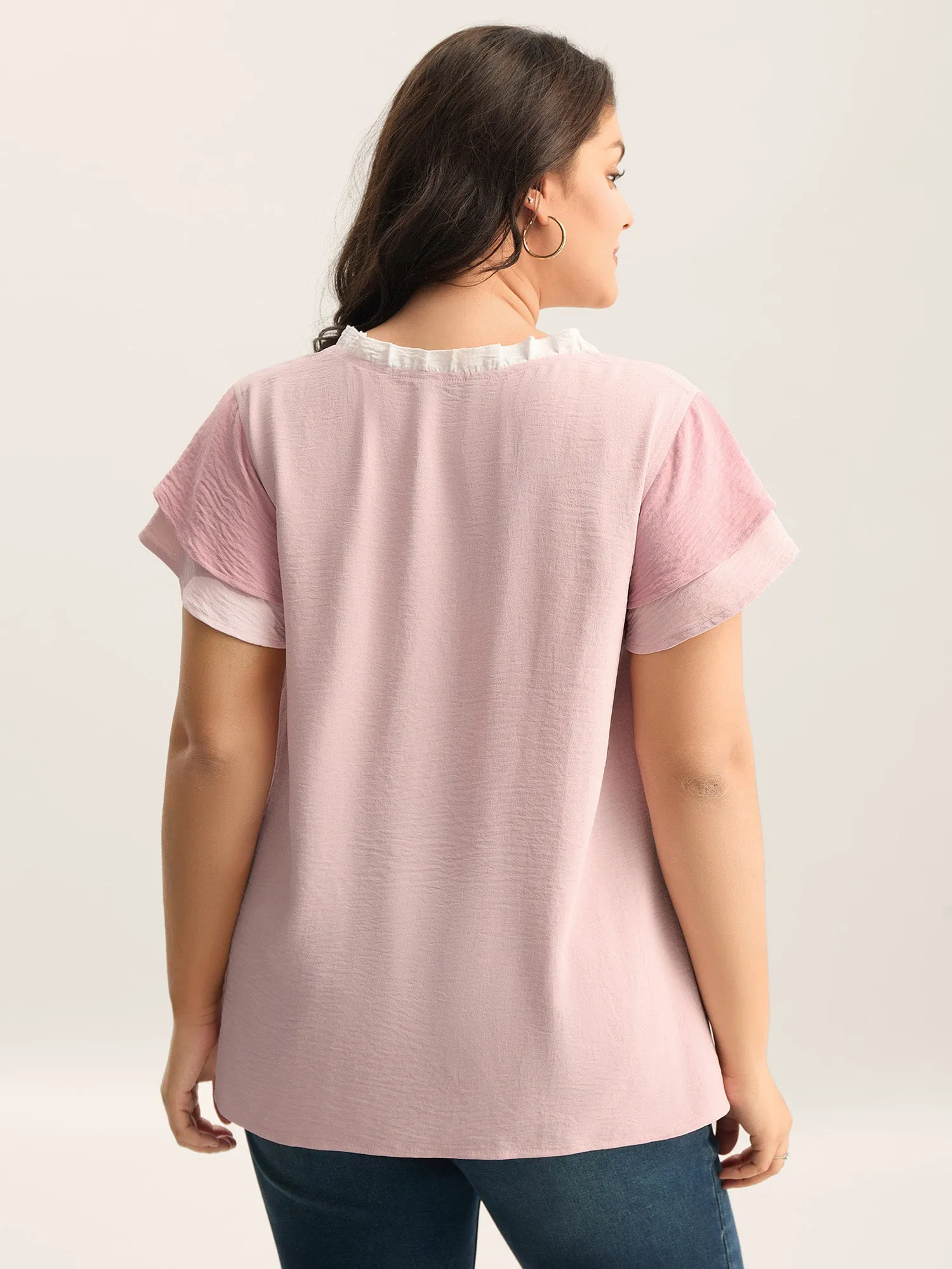 Color Contrast Ruffled Notched Collar Blouse sold by Bloomchic product image thumbnail 4