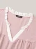 Color Contrast Ruffled Notched Collar Blouse sold by Bloomchic