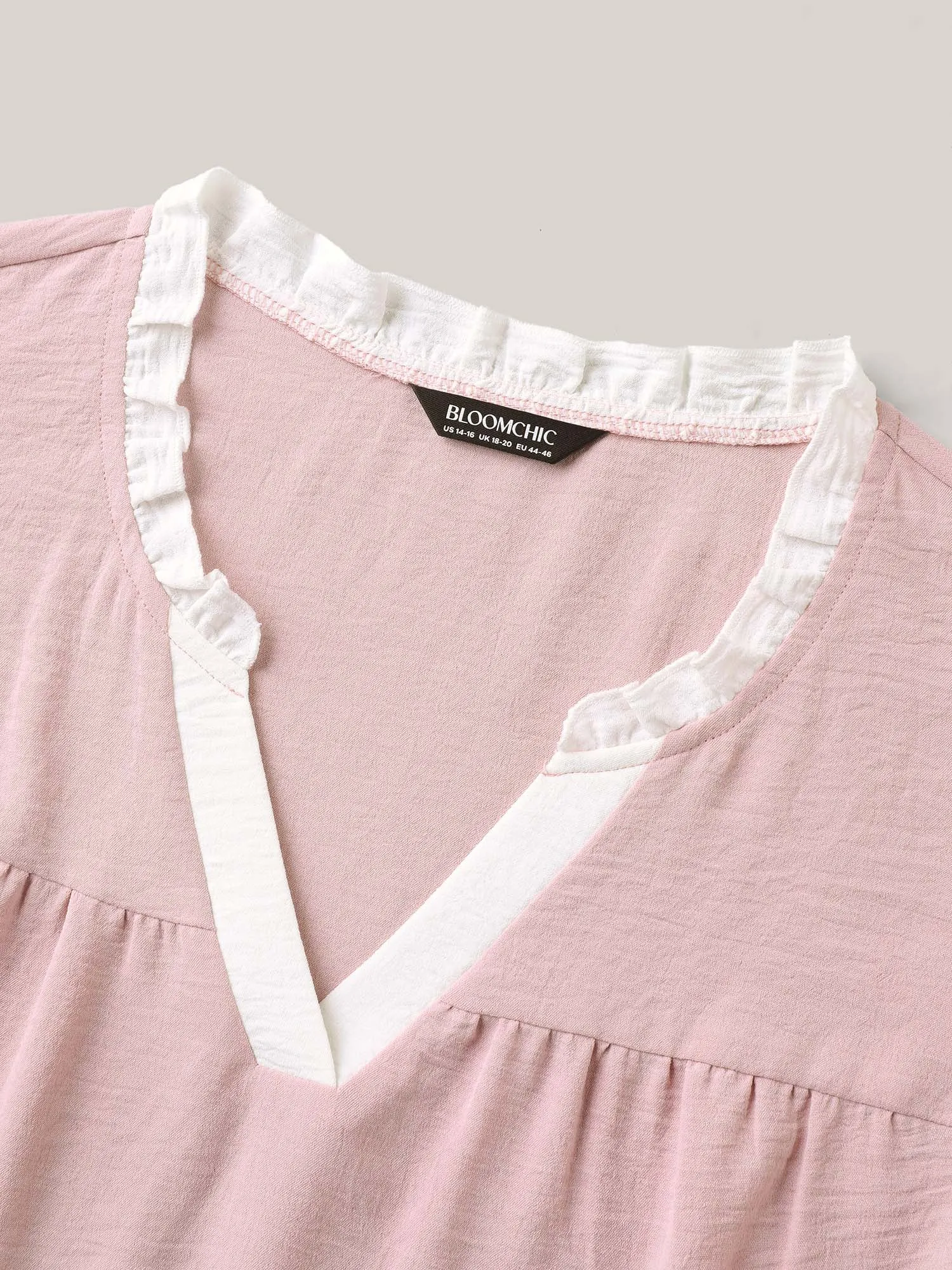 Color Contrast Ruffled Notched Collar Blouse sold by Bloomchic product image thumbnail 5