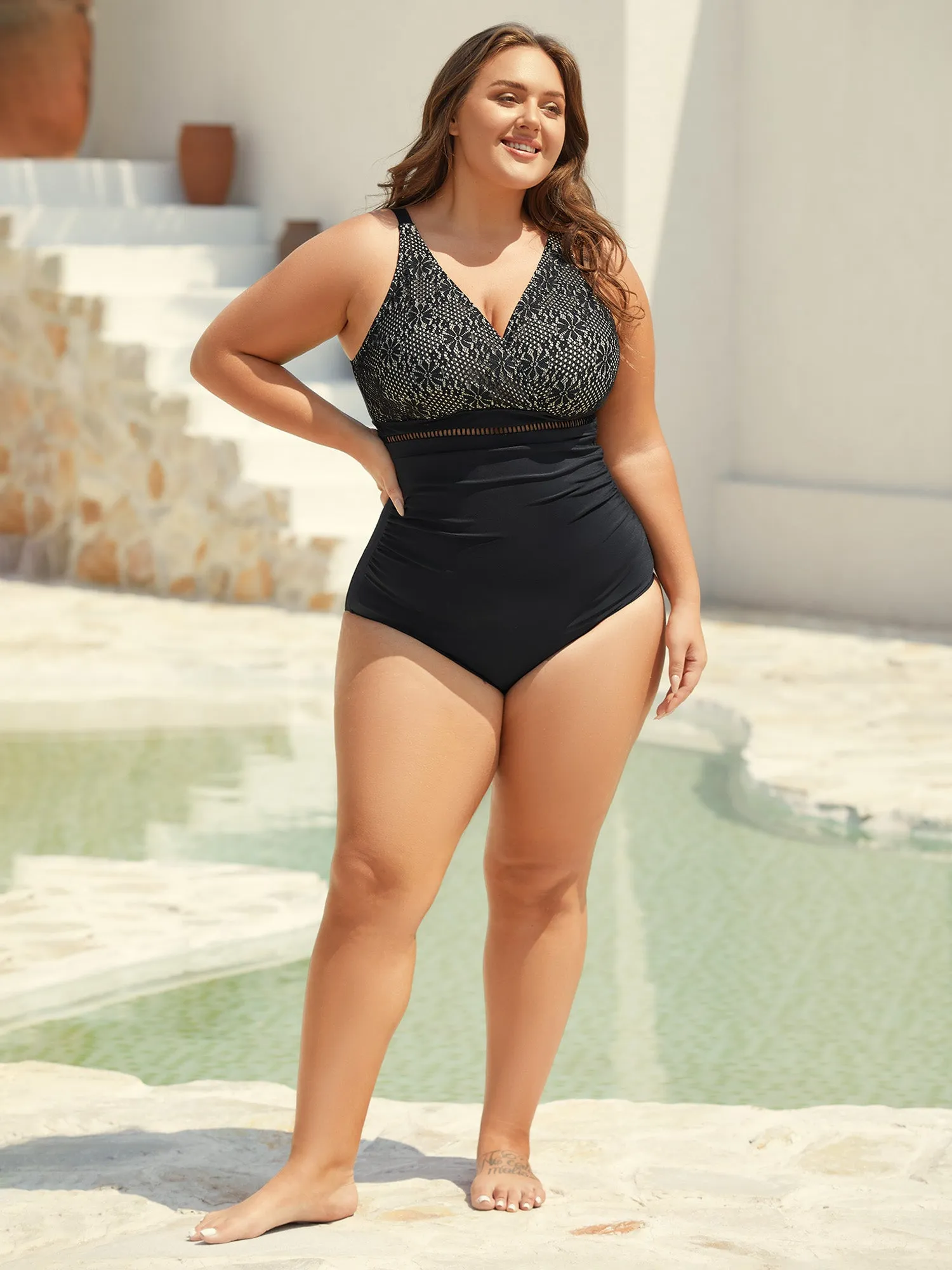 Ribbon Lace Trim One-Piece Swimsuit sold by Bloomchic product image thumbnail 3