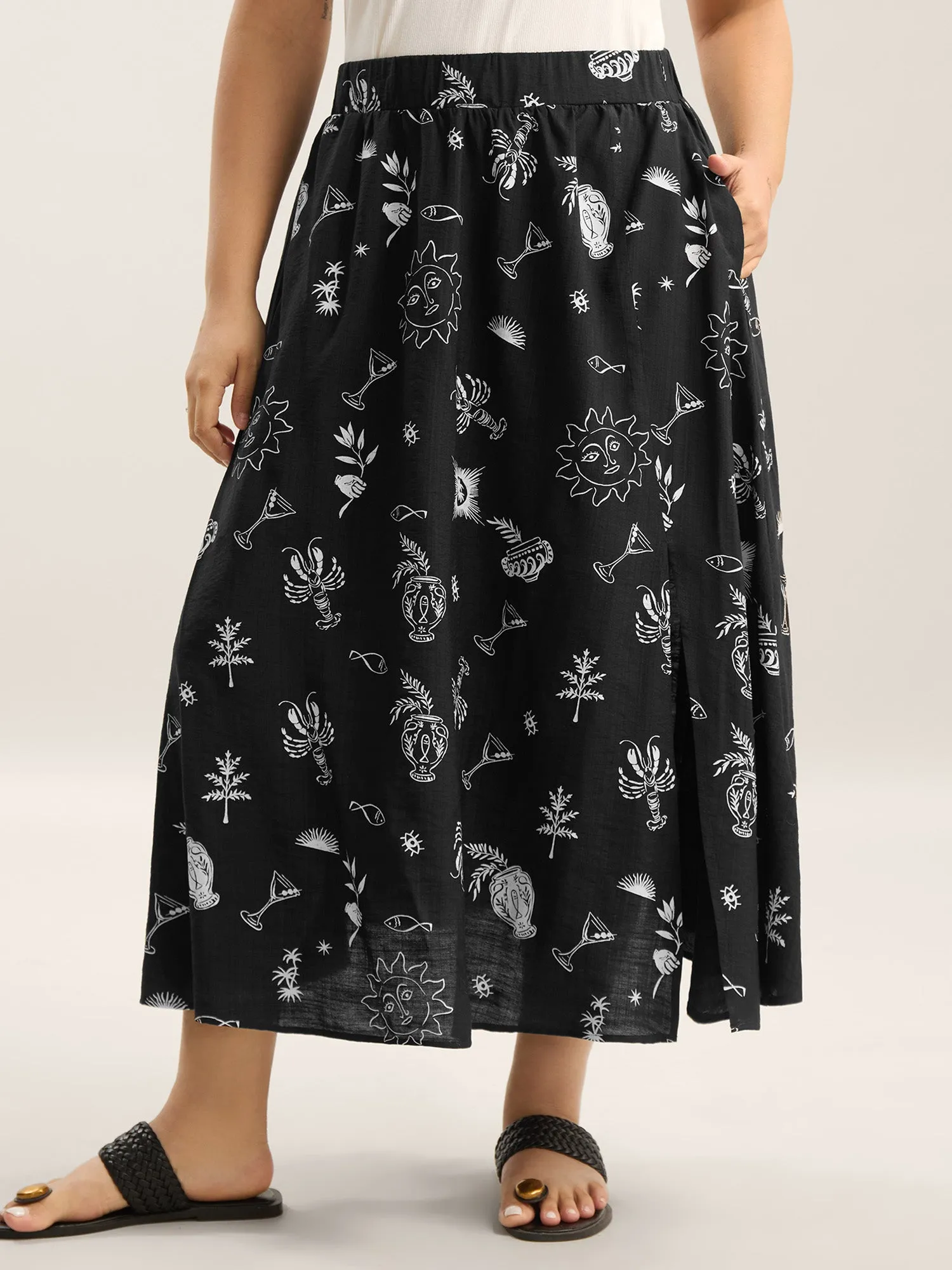 Sunny Dance Printed Slit Maxi Skirt sold by Bloomchic