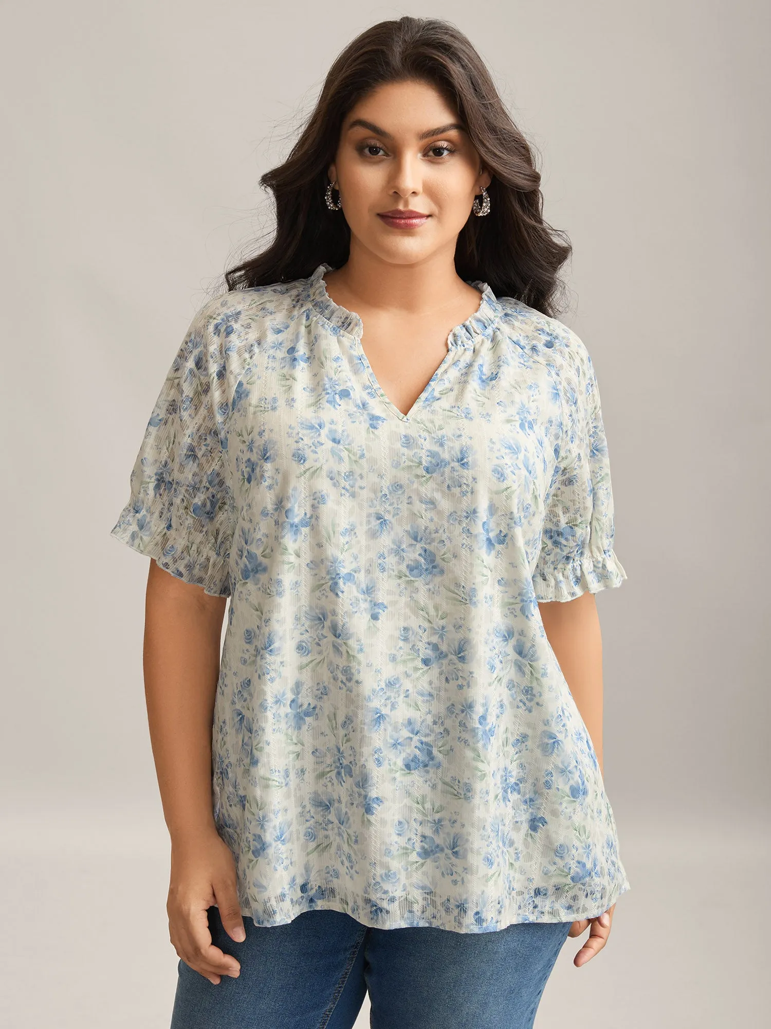 Floral Print Embroidered Petal Trim Blouse sold by Bloomchic