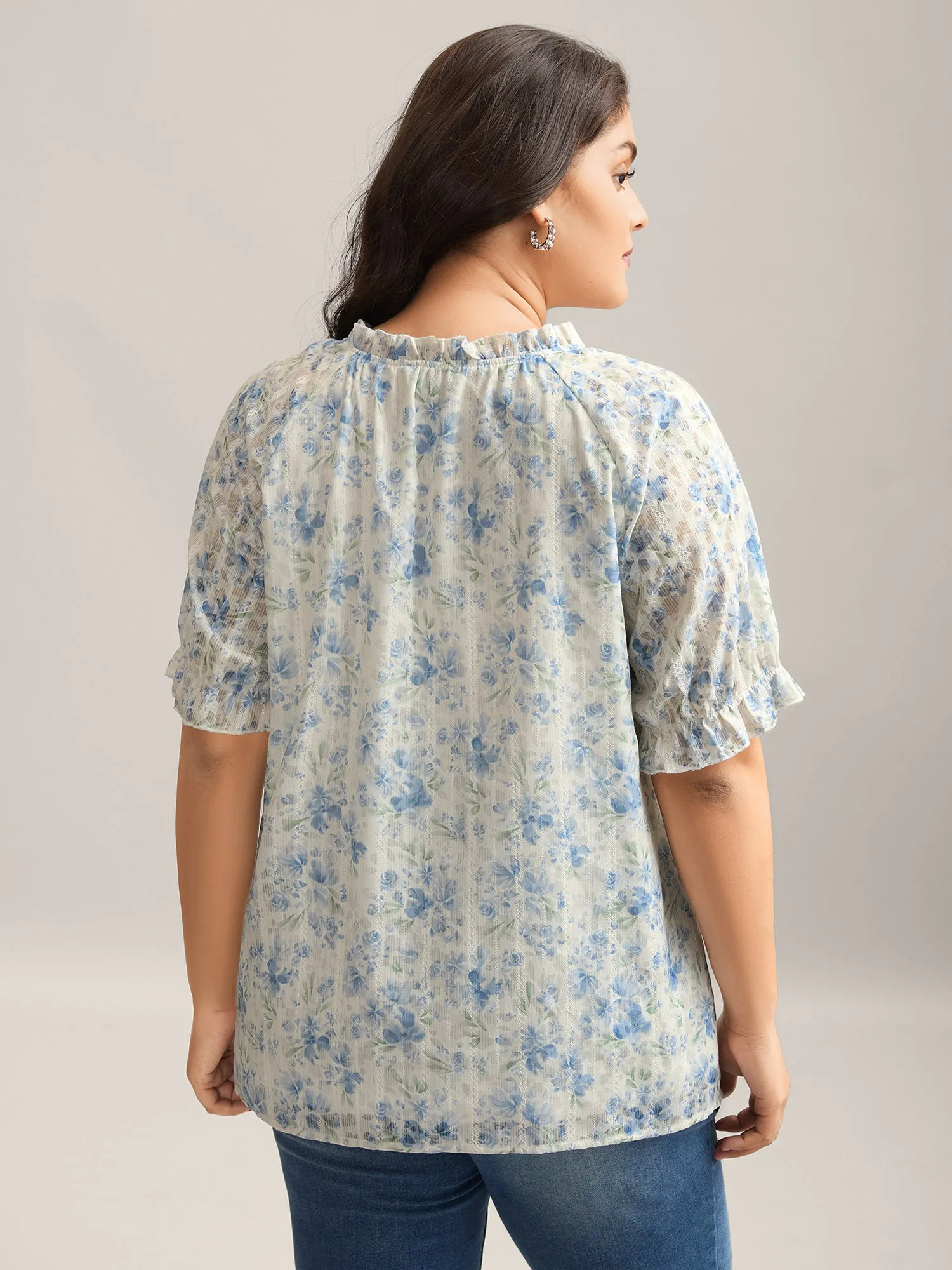 Floral Print Embroidered Petal Trim Blouse sold by Bloomchic product image thumbnail 4