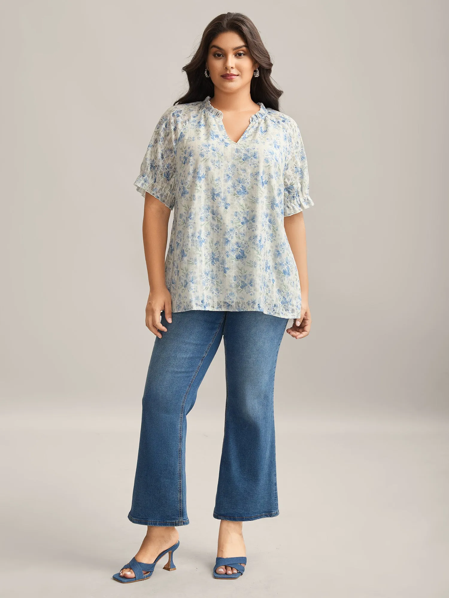 Floral Print Embroidered Petal Trim Blouse sold by Bloomchic product image thumbnail 3