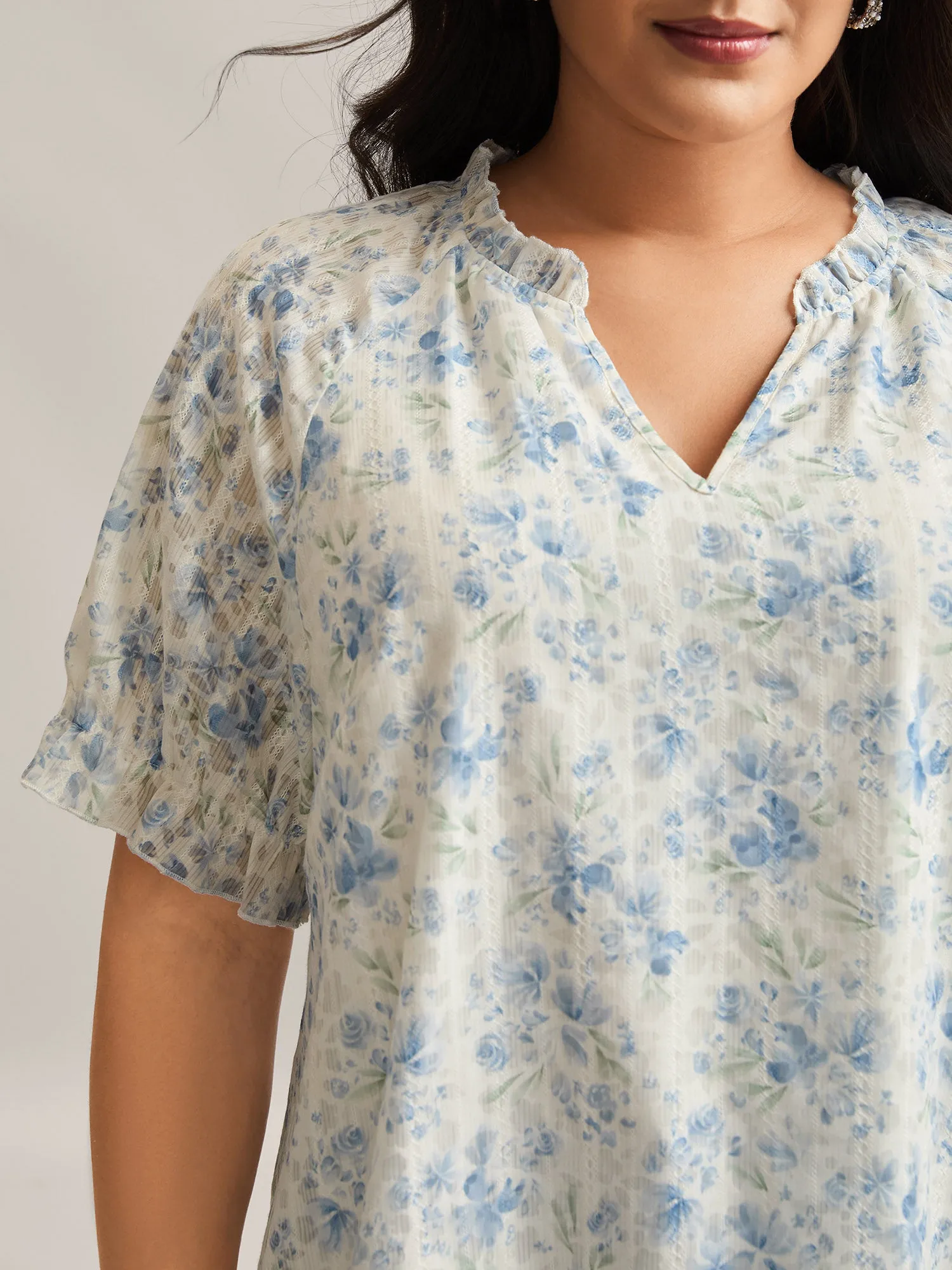 Floral Print Embroidered Petal Trim Blouse sold by Bloomchic product image thumbnail 2