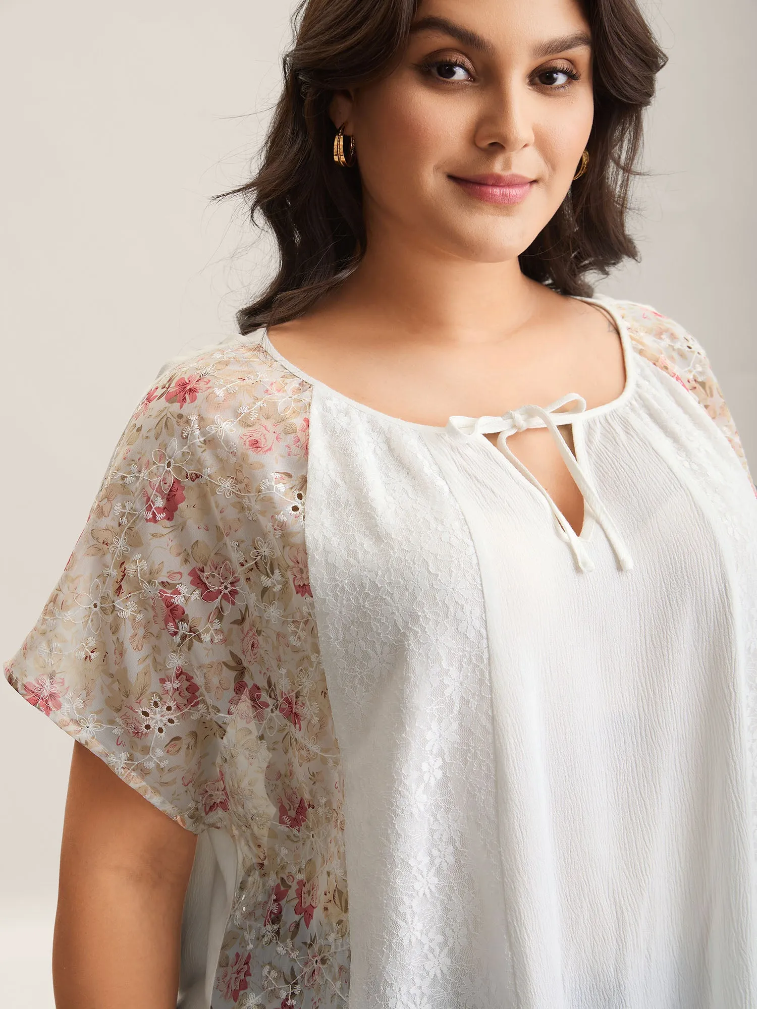 Floral Print Panel Sheer Keyhole Blouse sold by Bloomchic