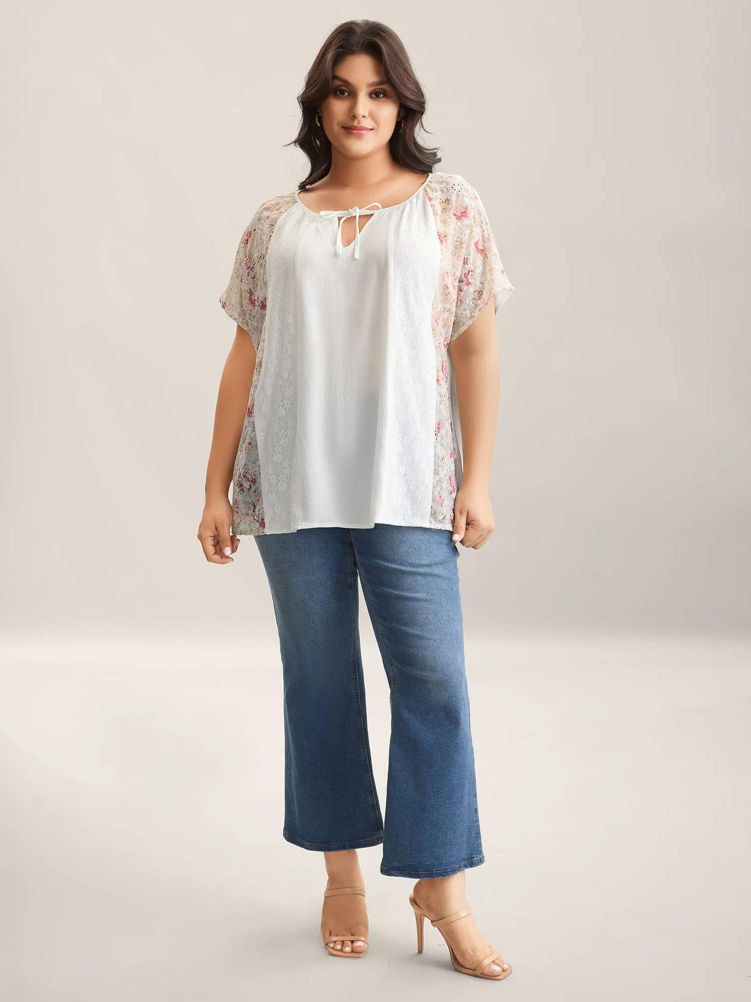 Floral Print Panel Sheer Keyhole Blouse sold by Bloomchic product image thumbnail 3