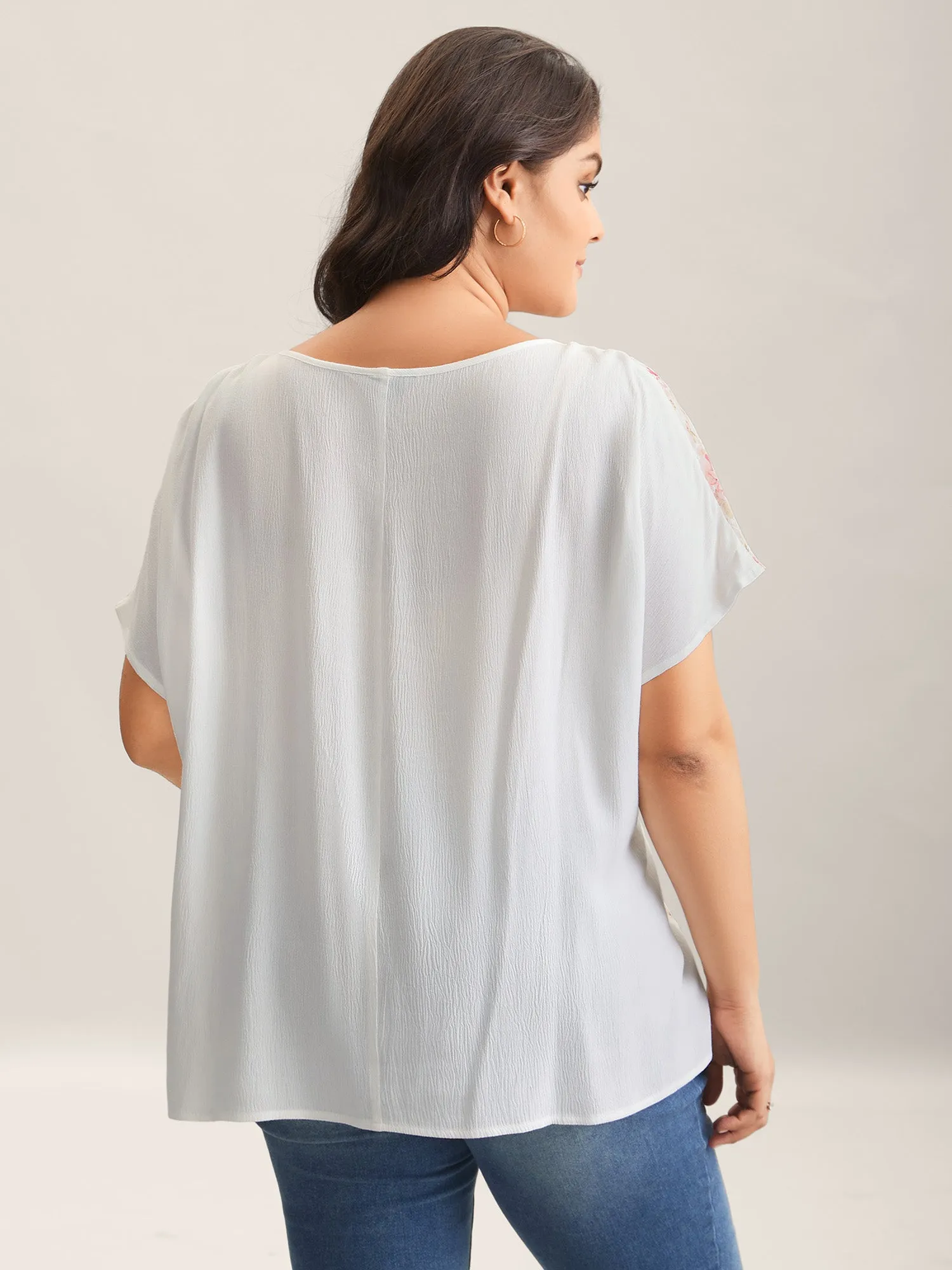 Floral Print Panel Sheer Keyhole Blouse sold by Bloomchic product image thumbnail 4