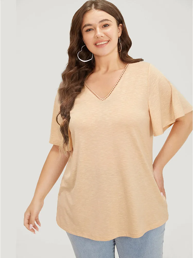Solid Heather Flutter Sleeve T-shirt sold by Bloomchic