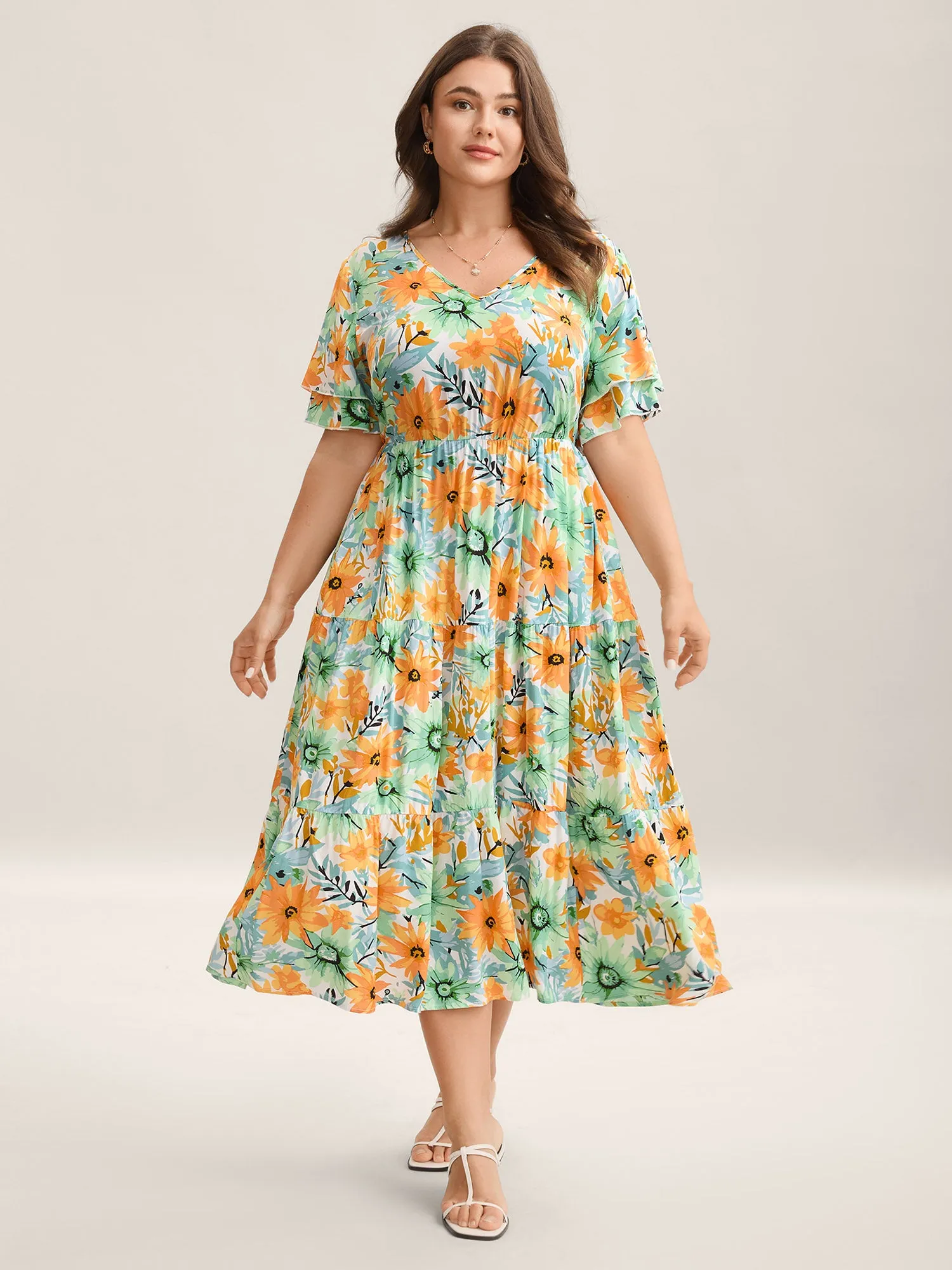 Floral Print Rayon Pockets Tiered Midi Dress sold by Bloomchic product image thumbnail 3