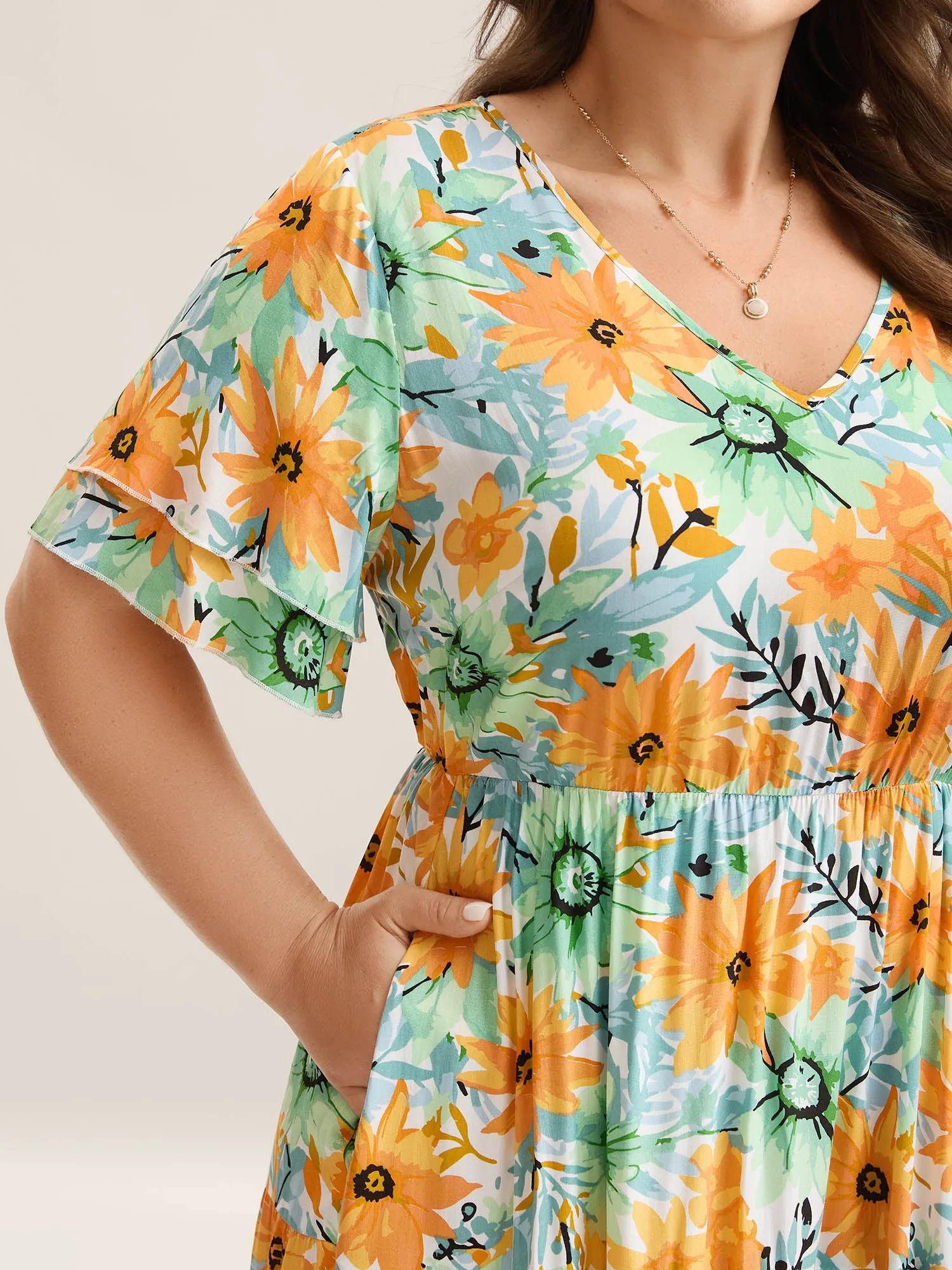 Floral Print Rayon Pockets Tiered Midi Dress sold by Bloomchic product image thumbnail 2