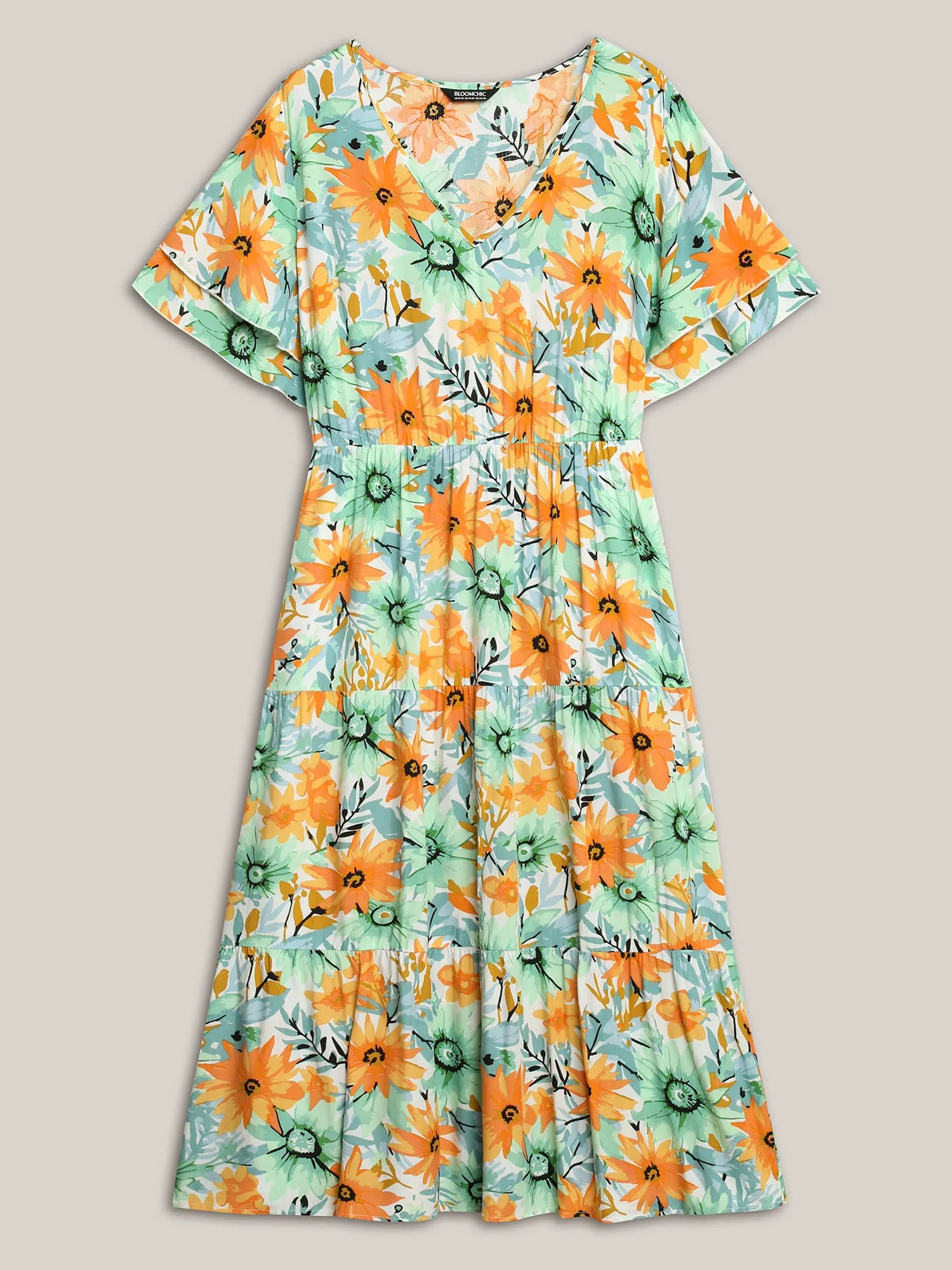 Floral Print Rayon Pockets Tiered Midi Dress sold by Bloomchic product image thumbnail 5