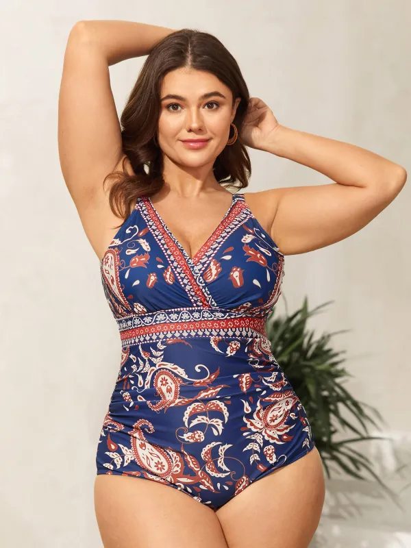 Paisley Print Surplice One-Piece Swimsuit sold by Bloomchic