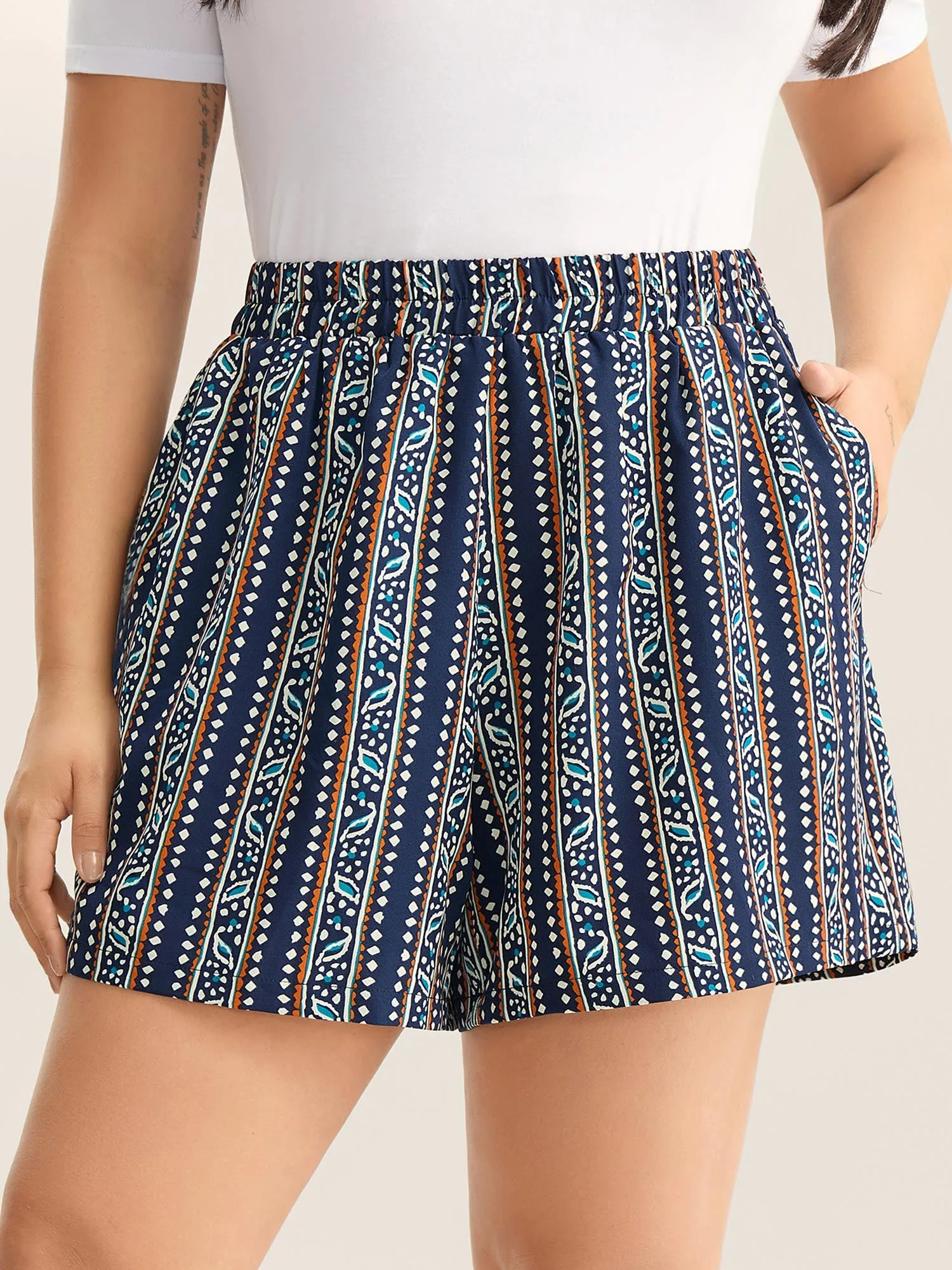 Boho Stripes Pockets Straight-Leg Shorts sold by Bloomchic
