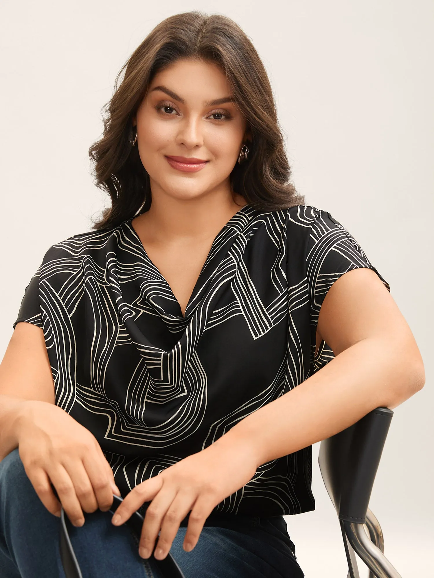 Abstract Print Cowl Neck Blouse sold by Bloomchic