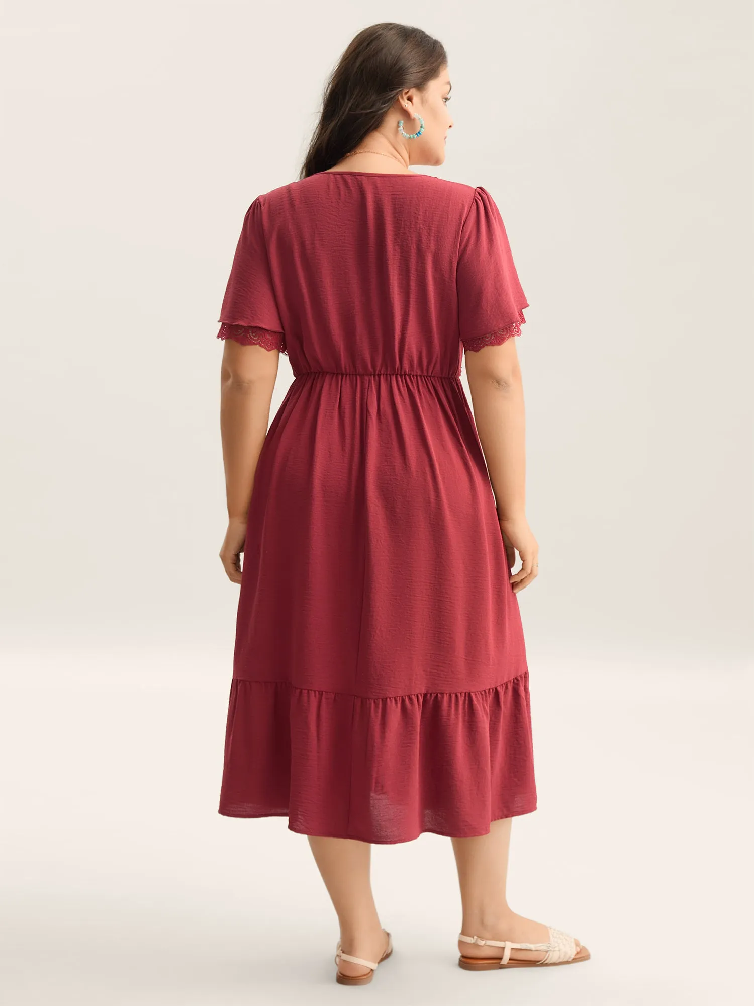 Lace Trim Neck Sheer Pockets Maxi Dress sold by Bloomchic product image thumbnail 4