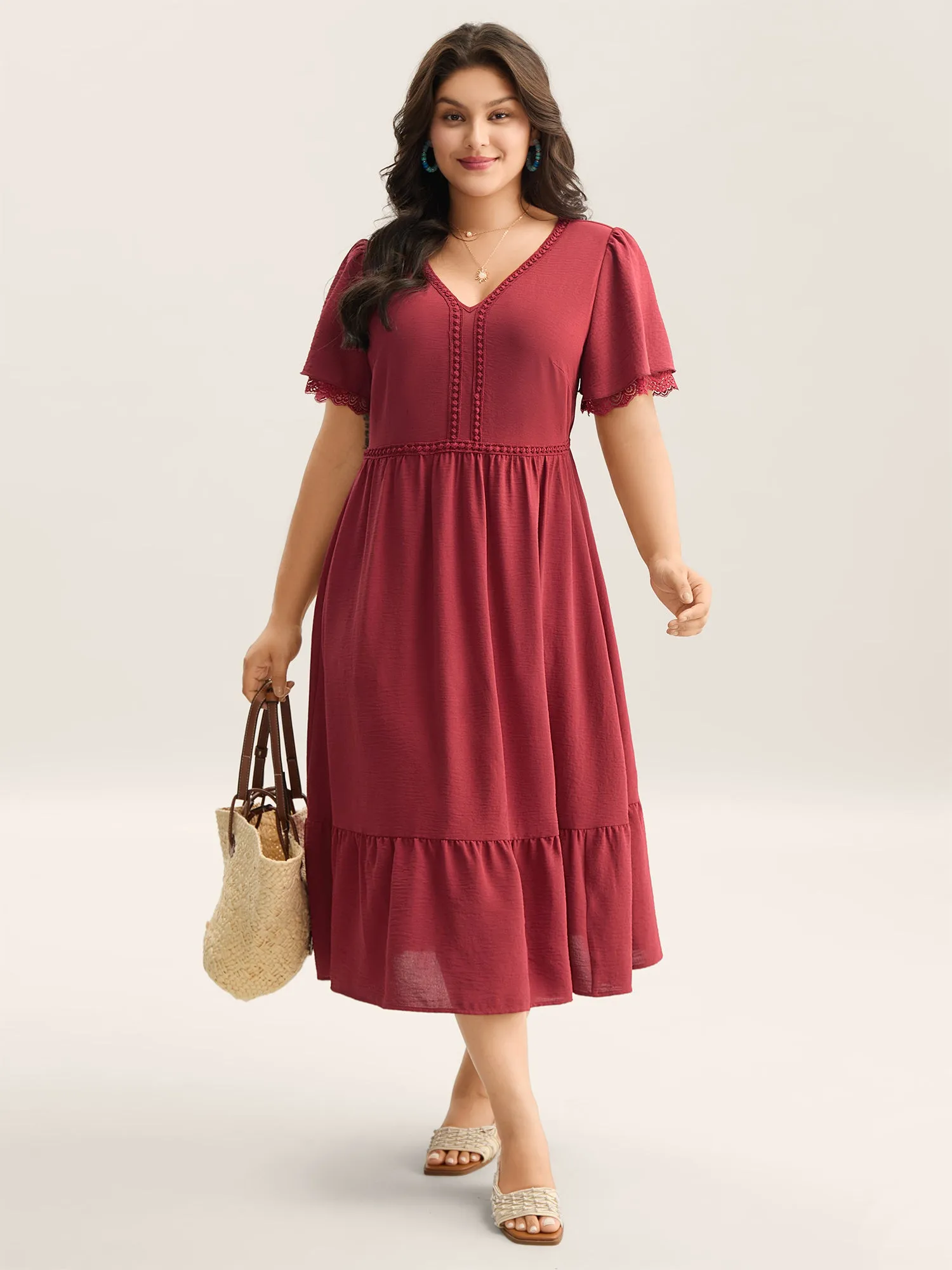 Lace Trim Neck Sheer Pockets Maxi Dress sold by Bloomchic product image thumbnail 2