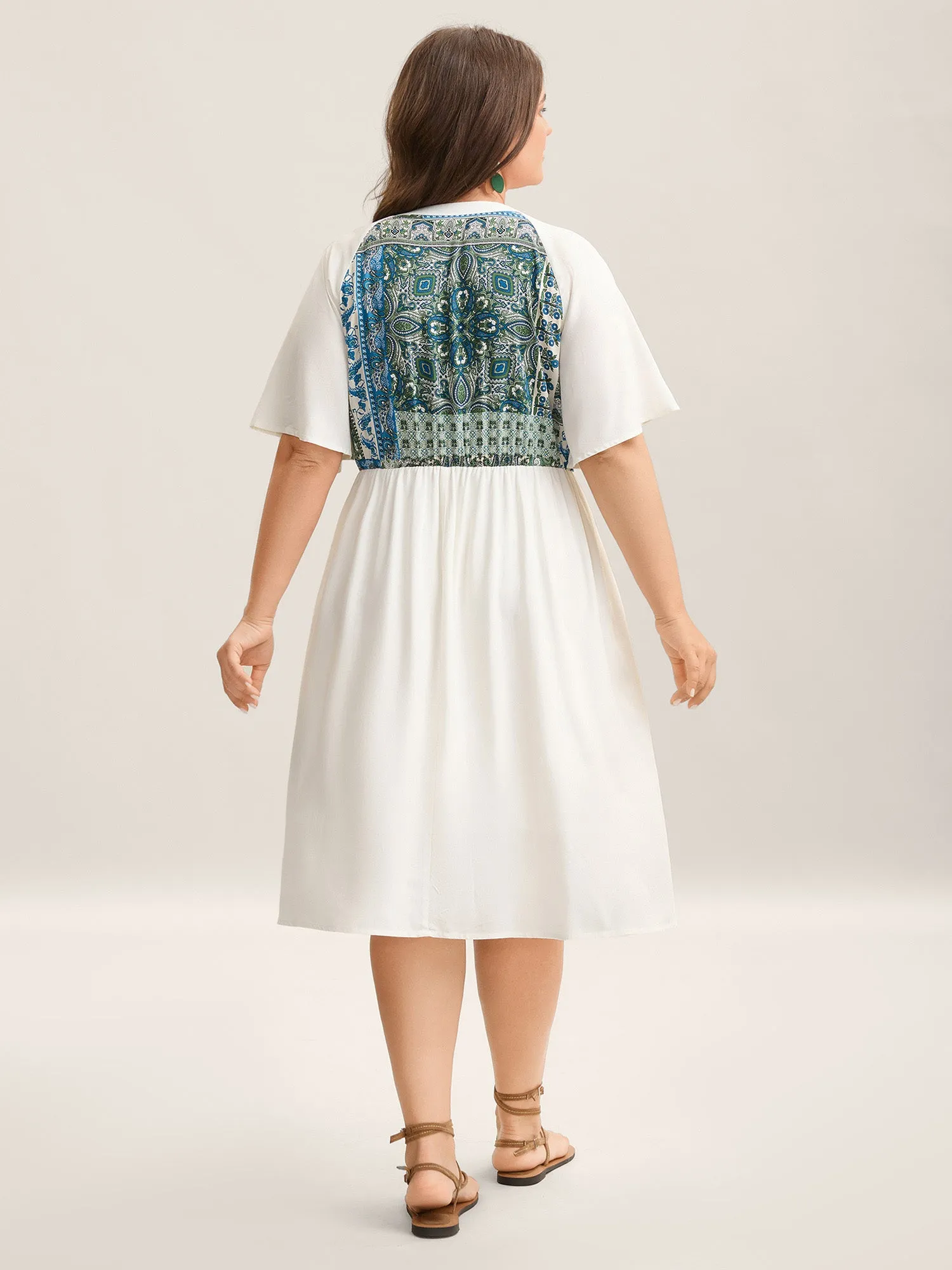 Rayon Boho Print Asymmetrical Waist Midi Dress sold by Bloomchic product image thumbnail 4