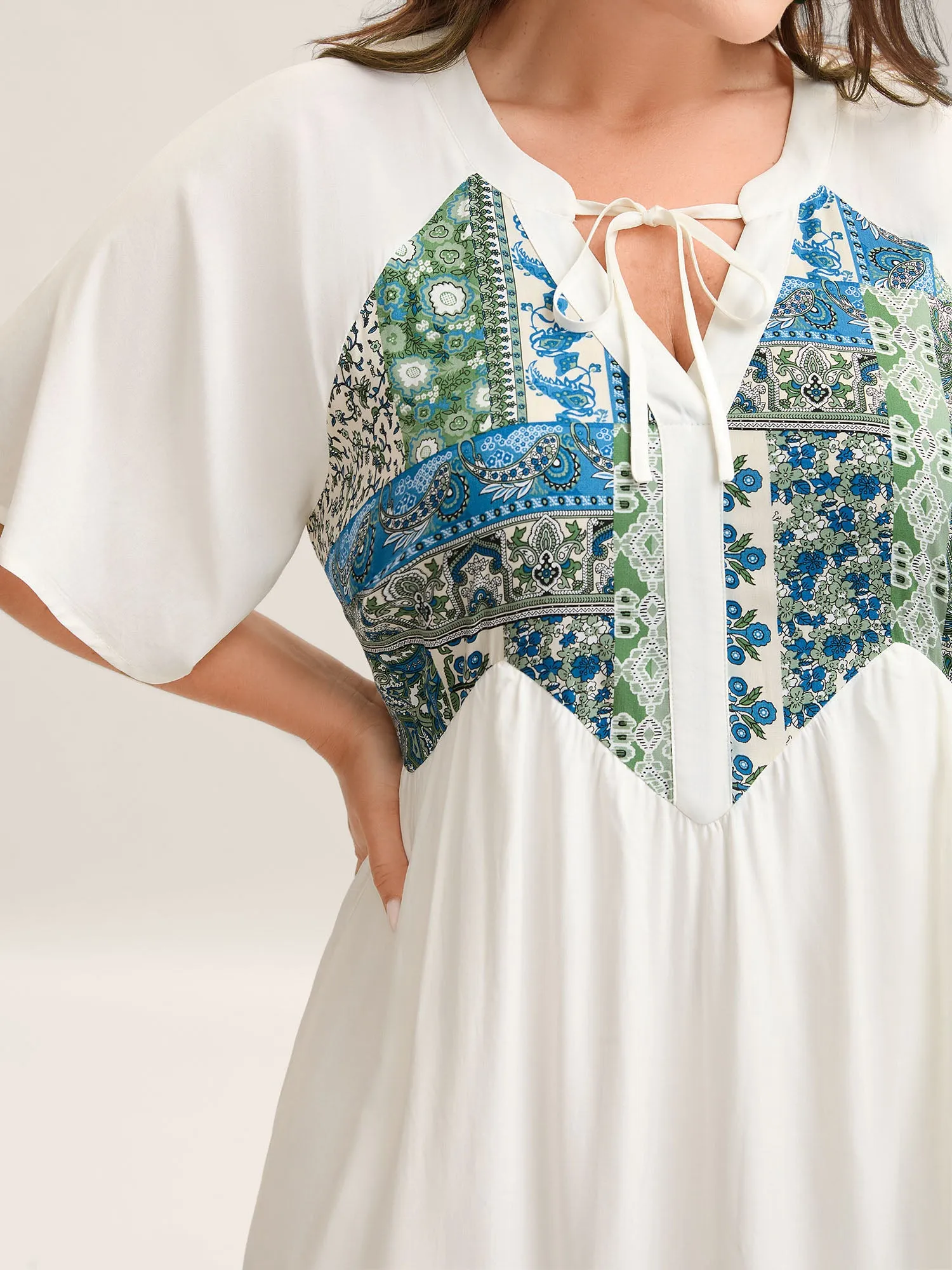 Rayon Boho Print Asymmetrical Waist Midi Dress sold by Bloomchic product image thumbnail 2