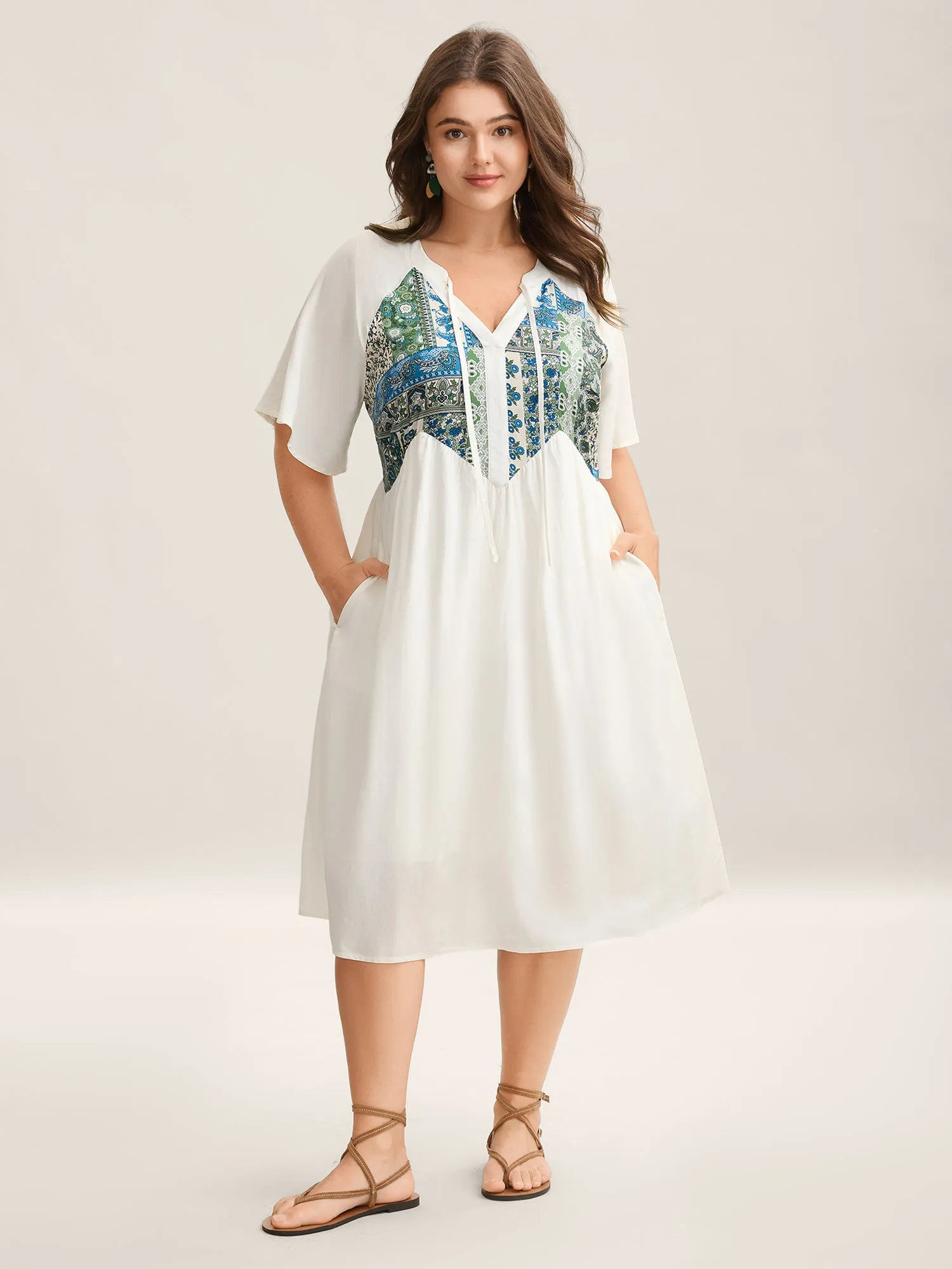 Rayon Boho Print Asymmetrical Waist Midi Dress sold by Bloomchic