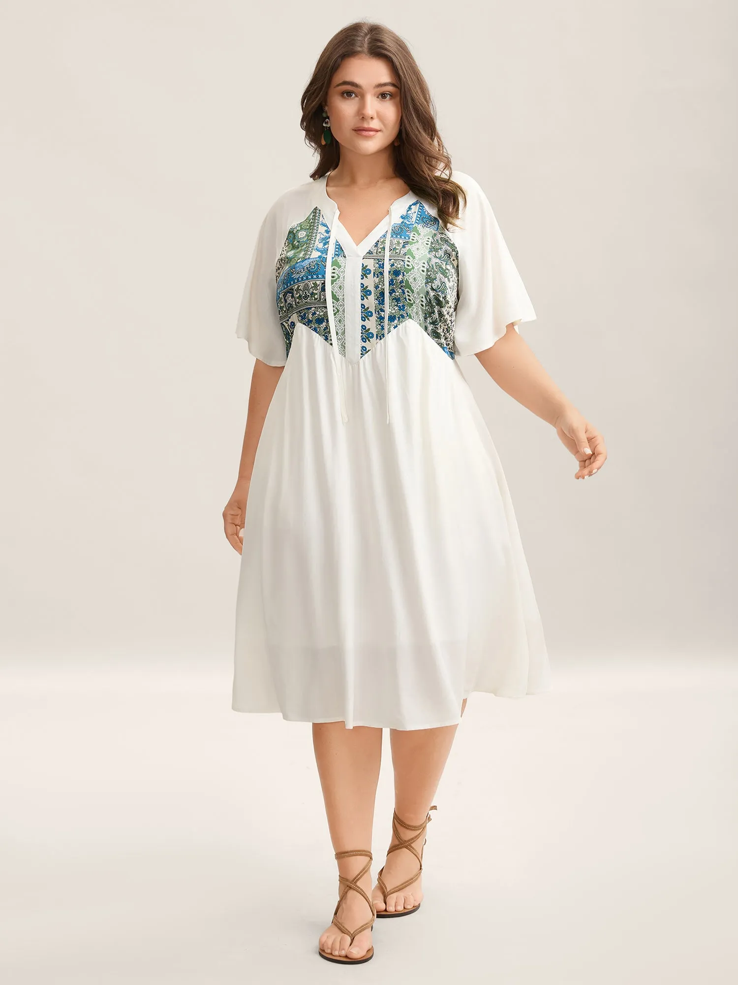 Rayon Boho Print Asymmetrical Waist Midi Dress sold by Bloomchic product image thumbnail 3