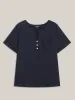 Solid Split Neck Button Detail T-Shirt sold by Bloomchic